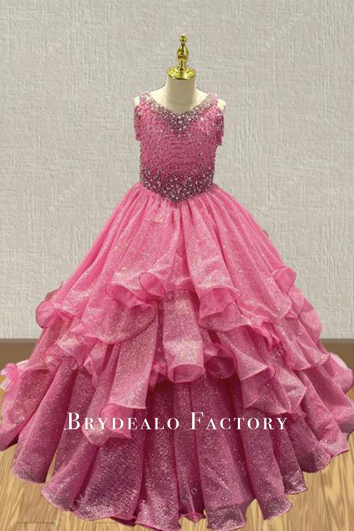 Crystals Flamingo V-Neck Layered A-Line Kids Pageant Dress Crystals Flamingo V-Neck Layered A-Line Kids Pageant Dress