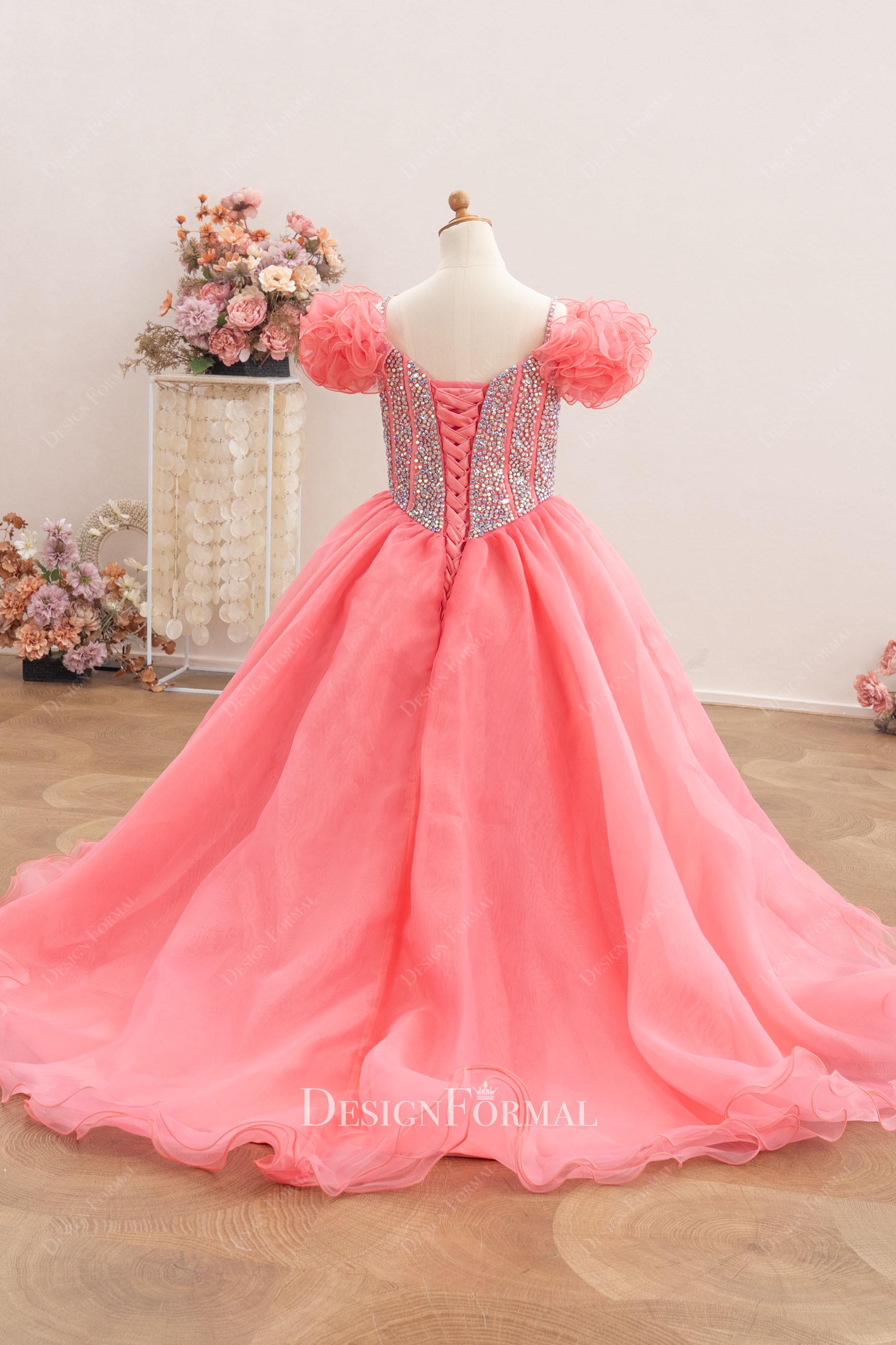 flamingo organza a line pageant gown