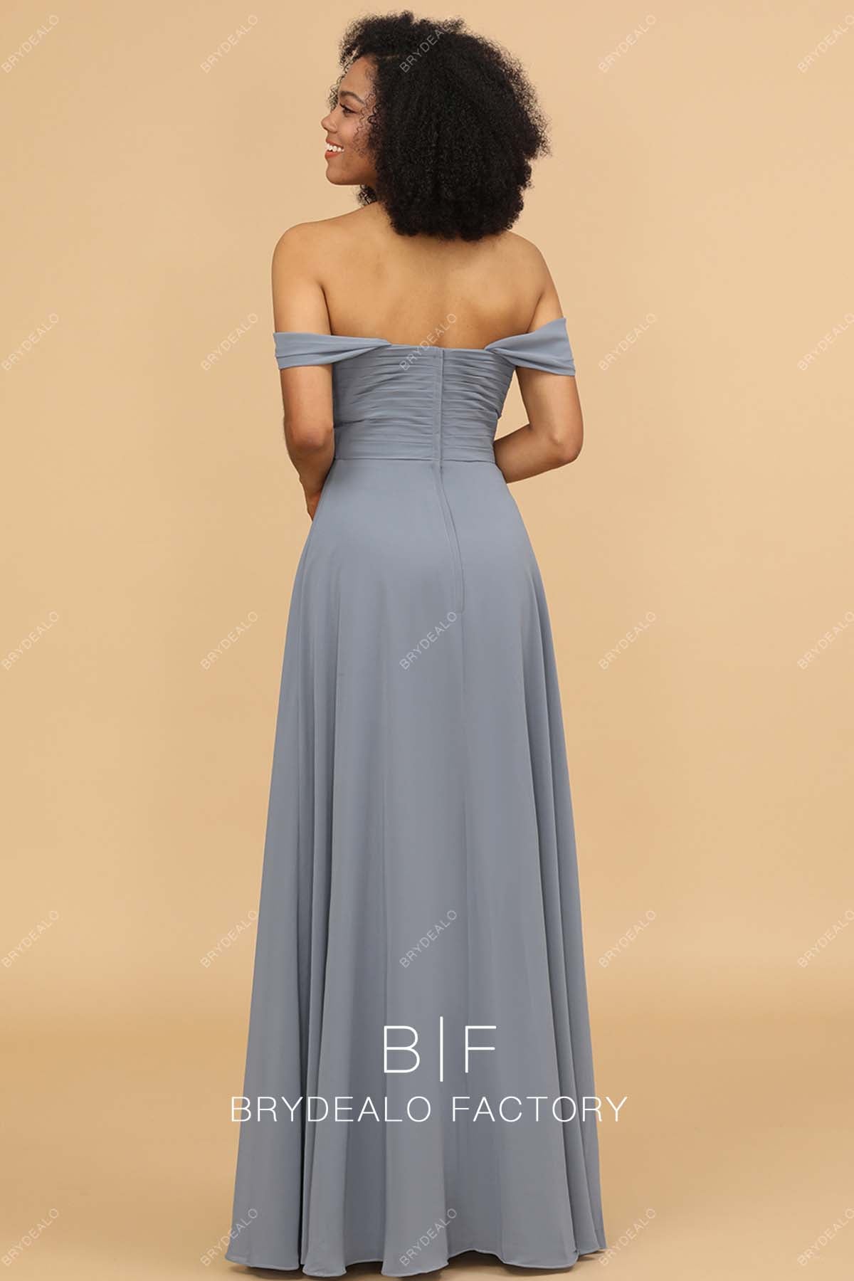 Elegant Silver Chiffon Off Shoulder Floor Length Dress
