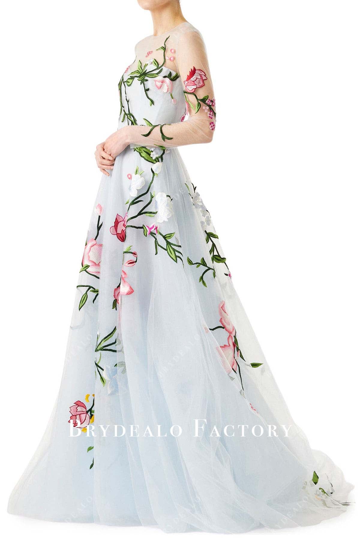 floral a line floor length prom dress