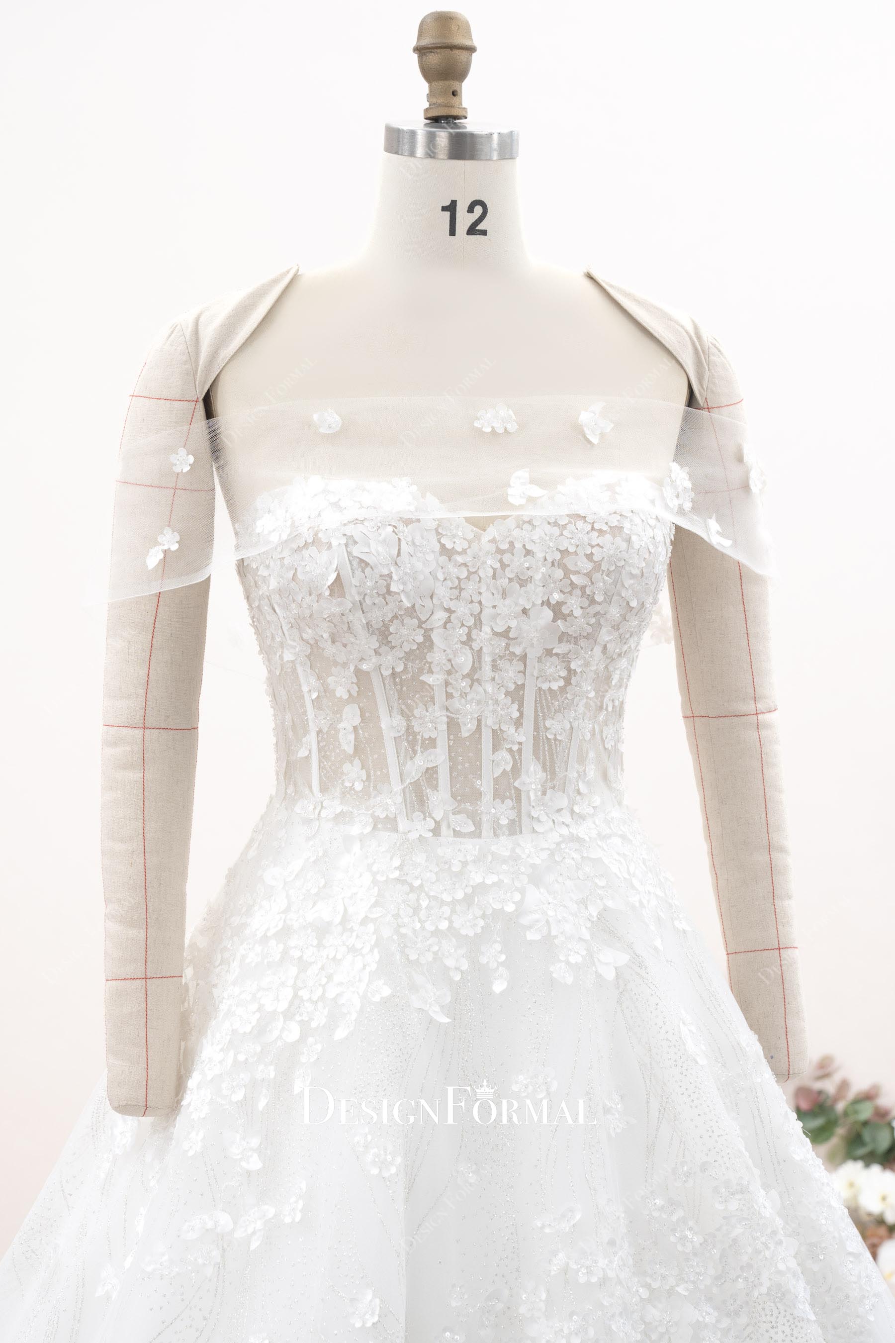 floral lace detachable wrap bridal dress
