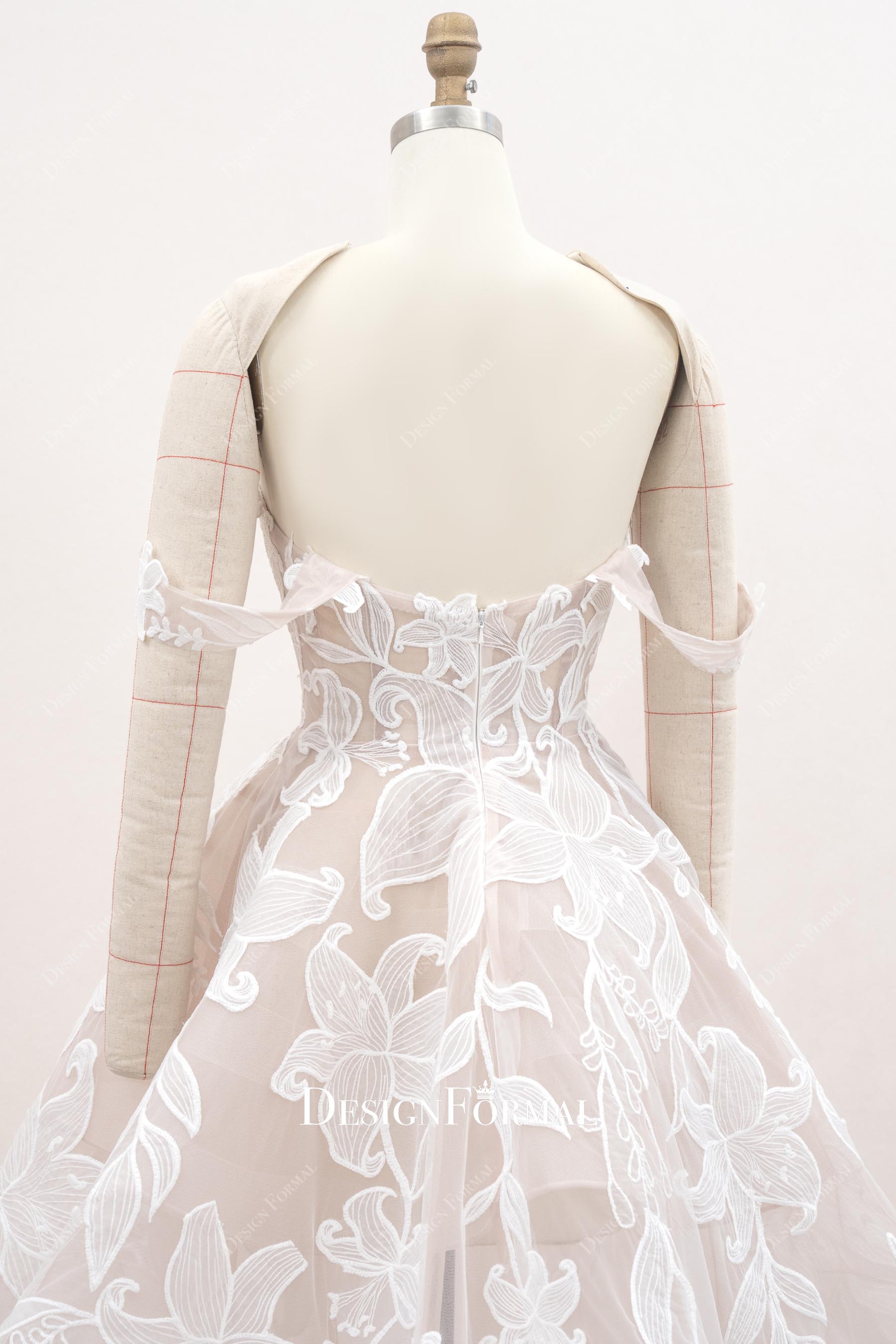 floral lace open back bridal dress