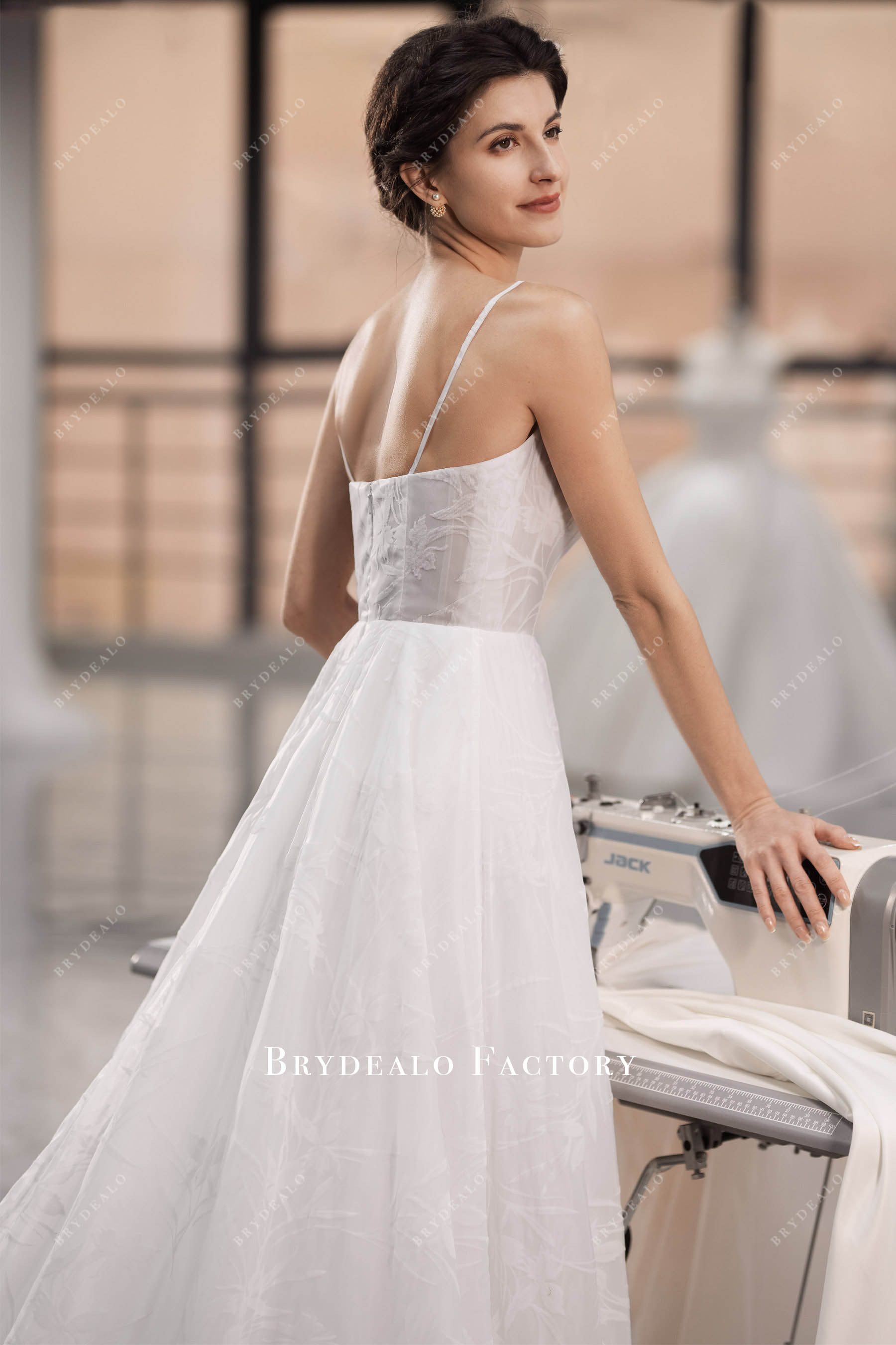 floral organza open back illusion wedding gown