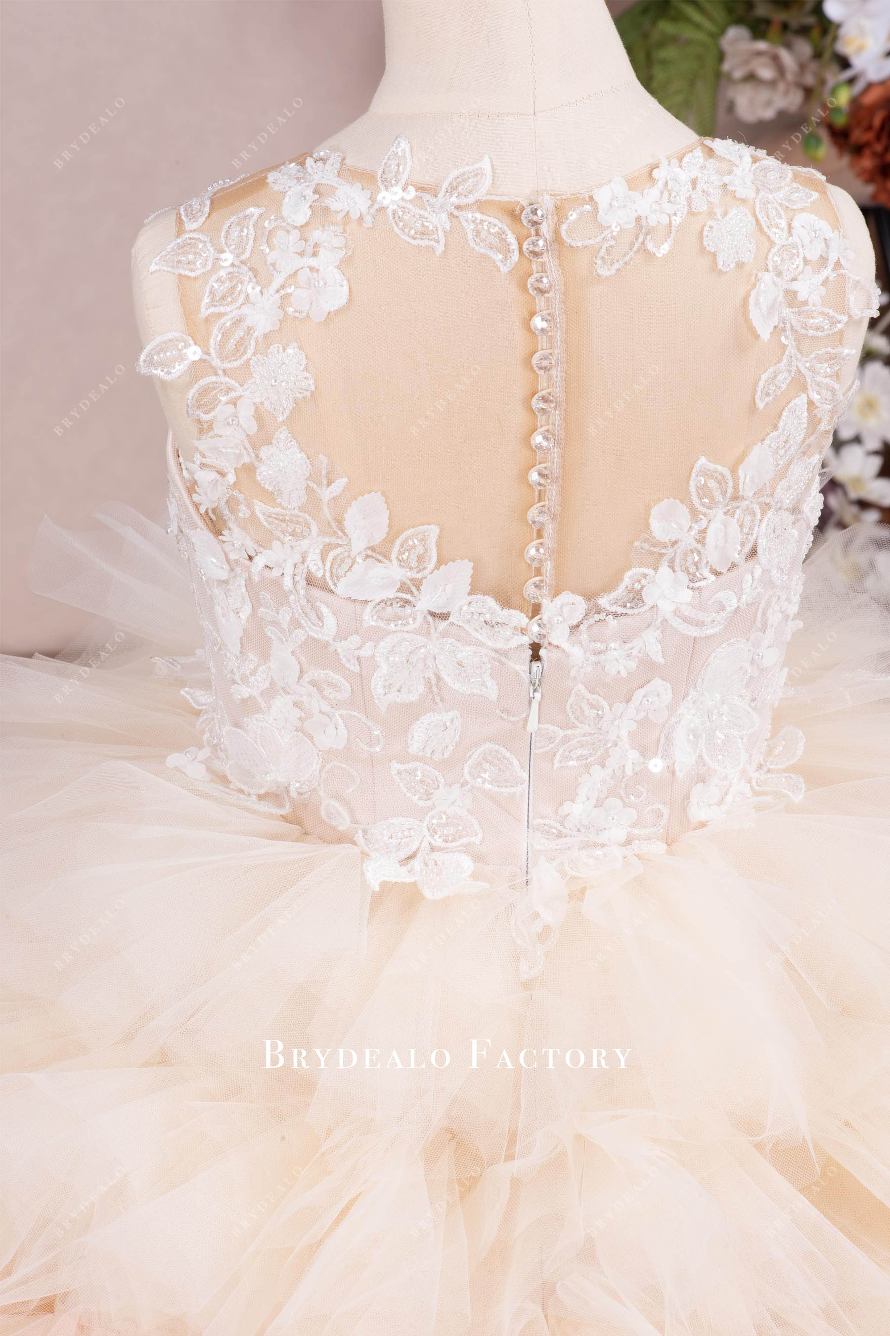 flower lace button back teen pageant dress