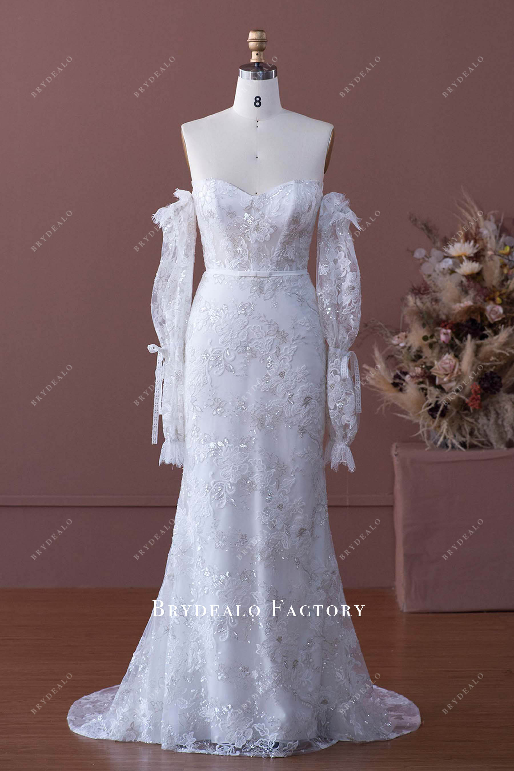 flower lace mermaid bridal dress