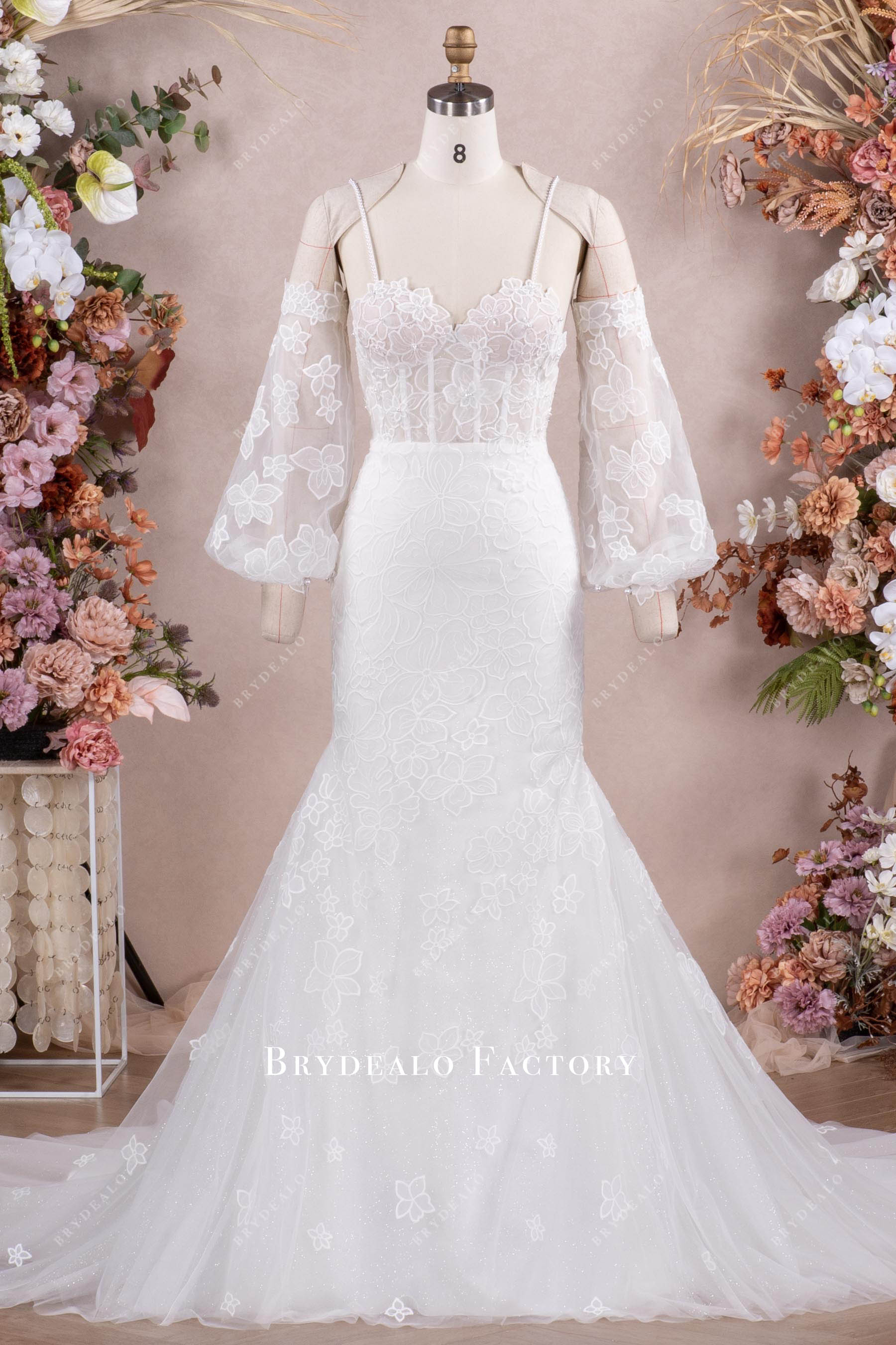 flower lace mermaid wedding dress