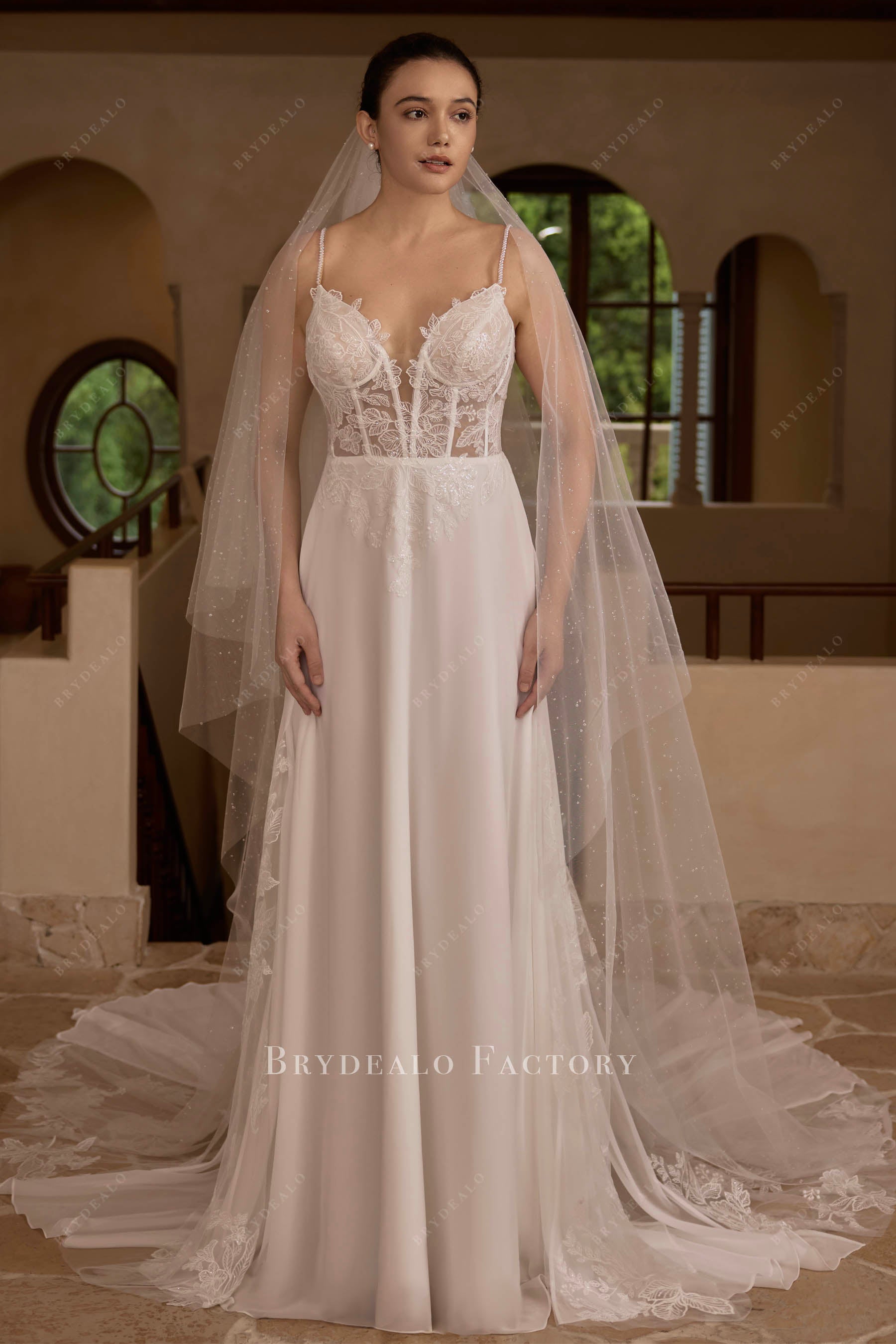 flowing chiffon Aline wedding dress