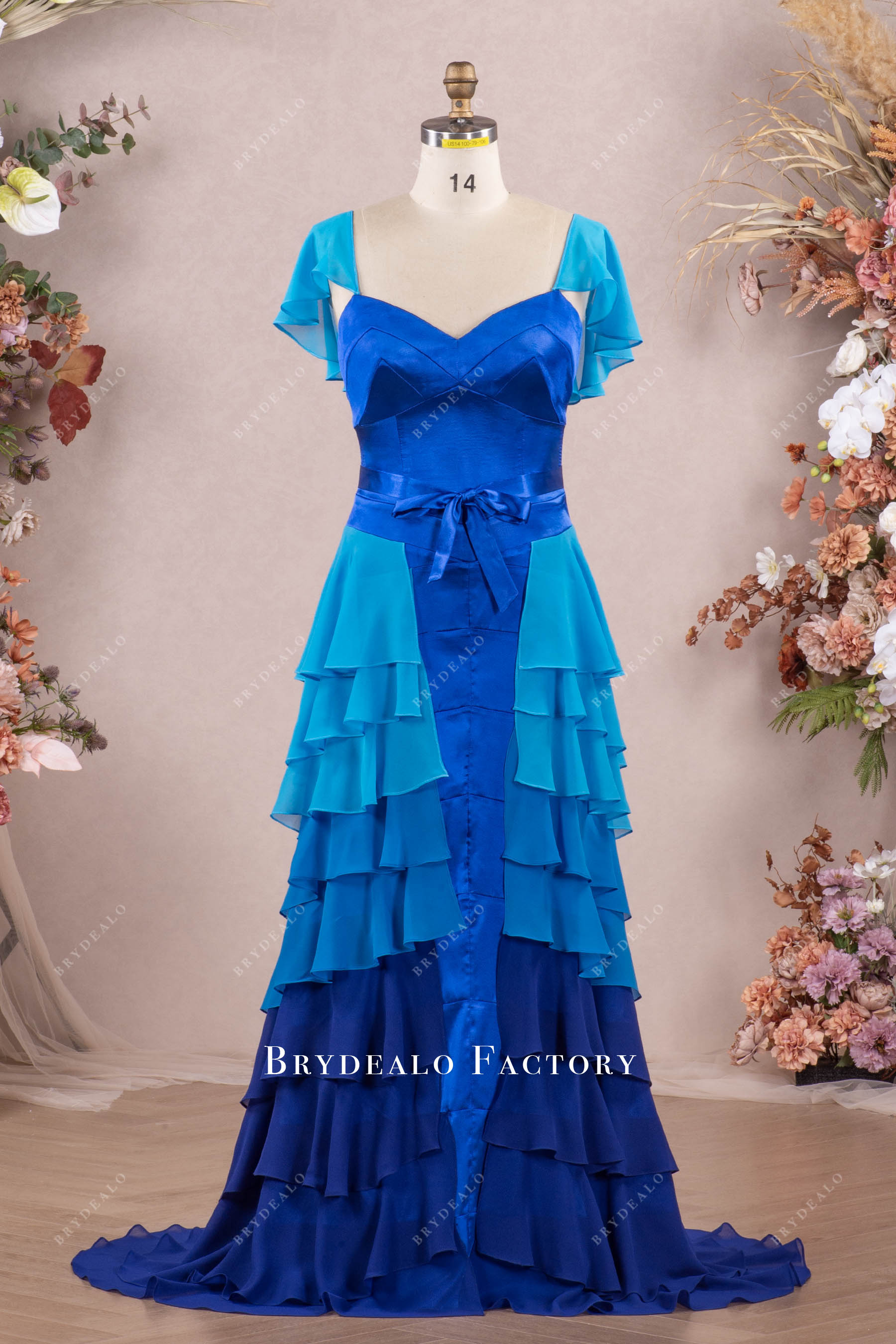 flowing chiffon tiered A line prom dress