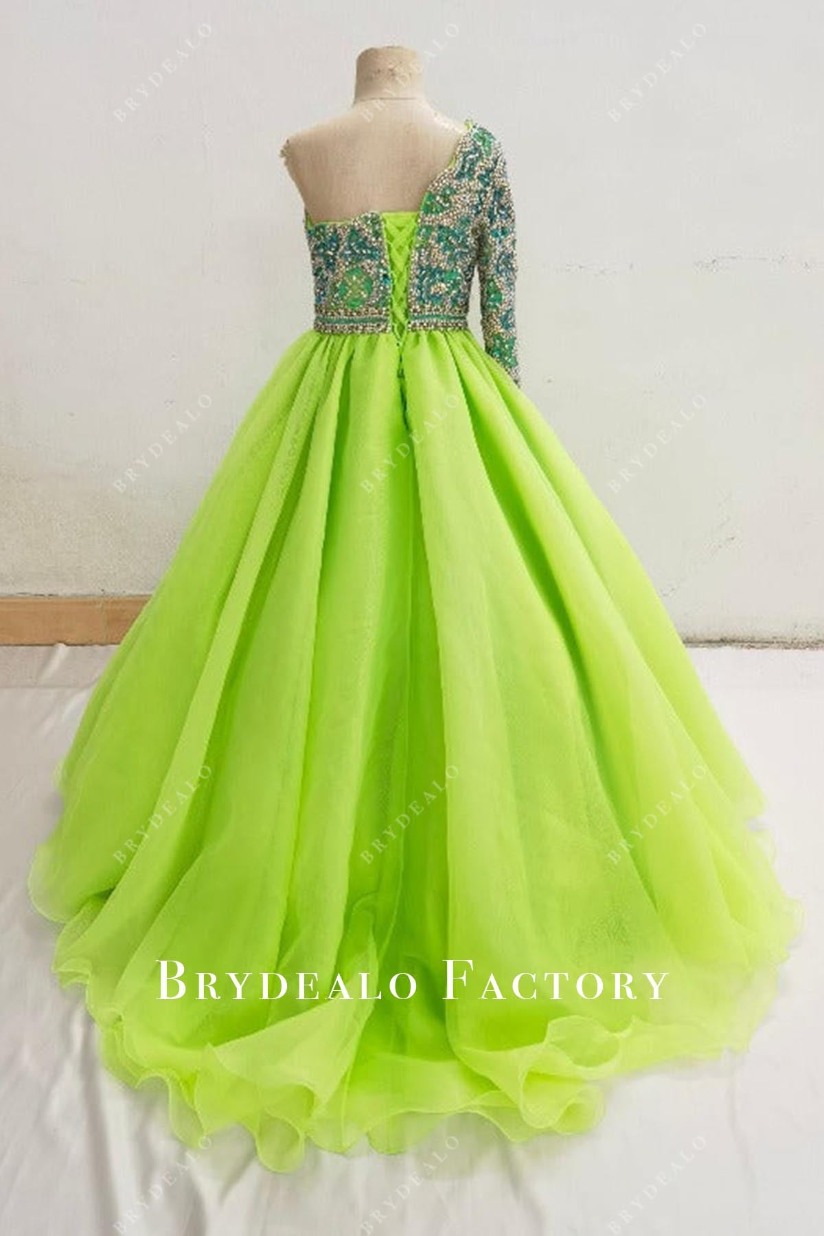 fluorescence green sweep train pageant dress