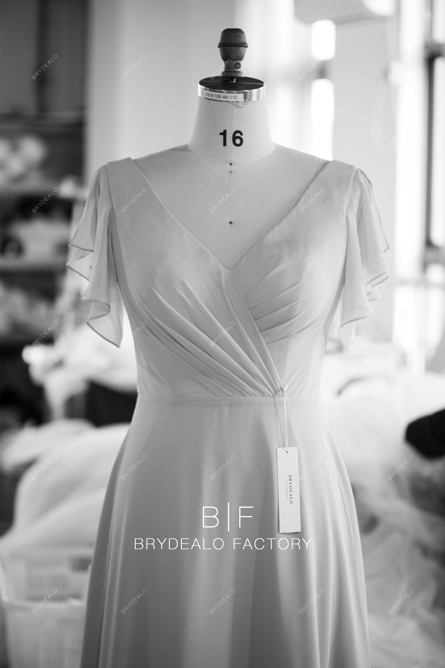 flutter sleeve chiffon bridesmaid dress