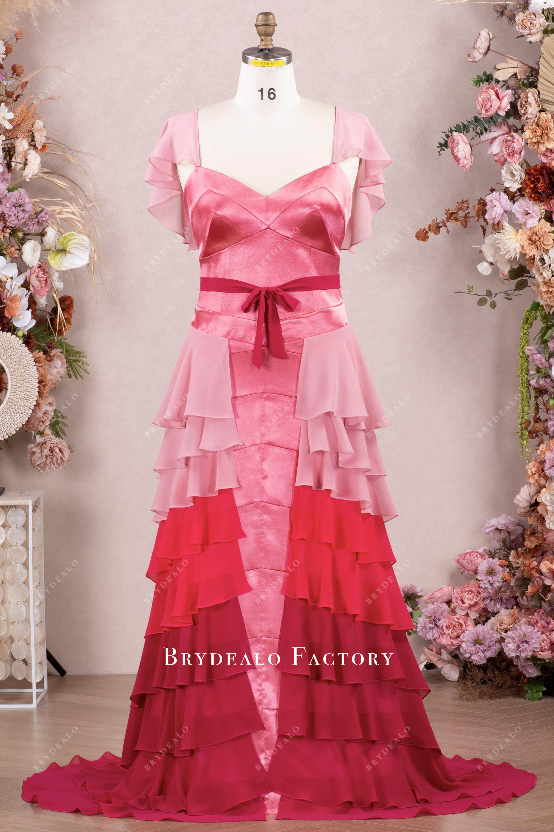 Floral Flutter Tiered High Low Dress Pink main image 0