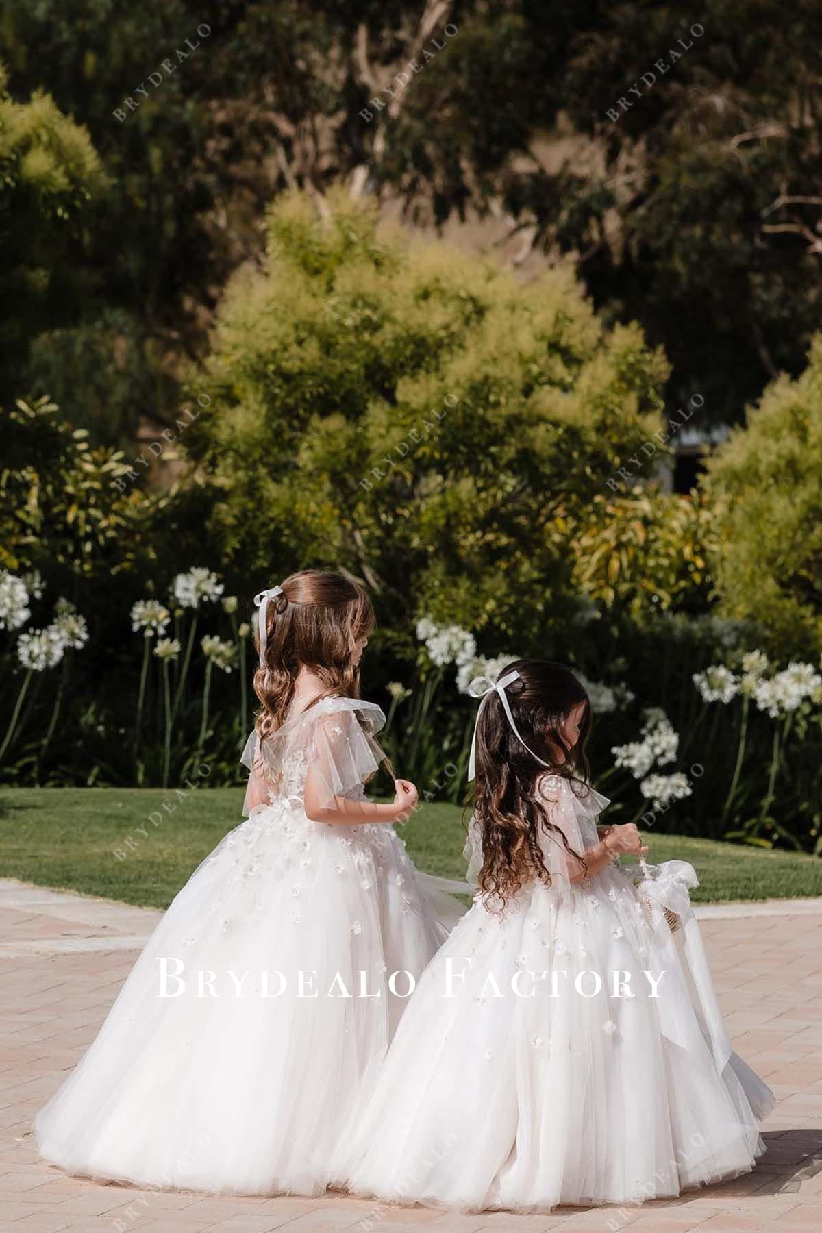 flutter sleeves a line flower girl dress