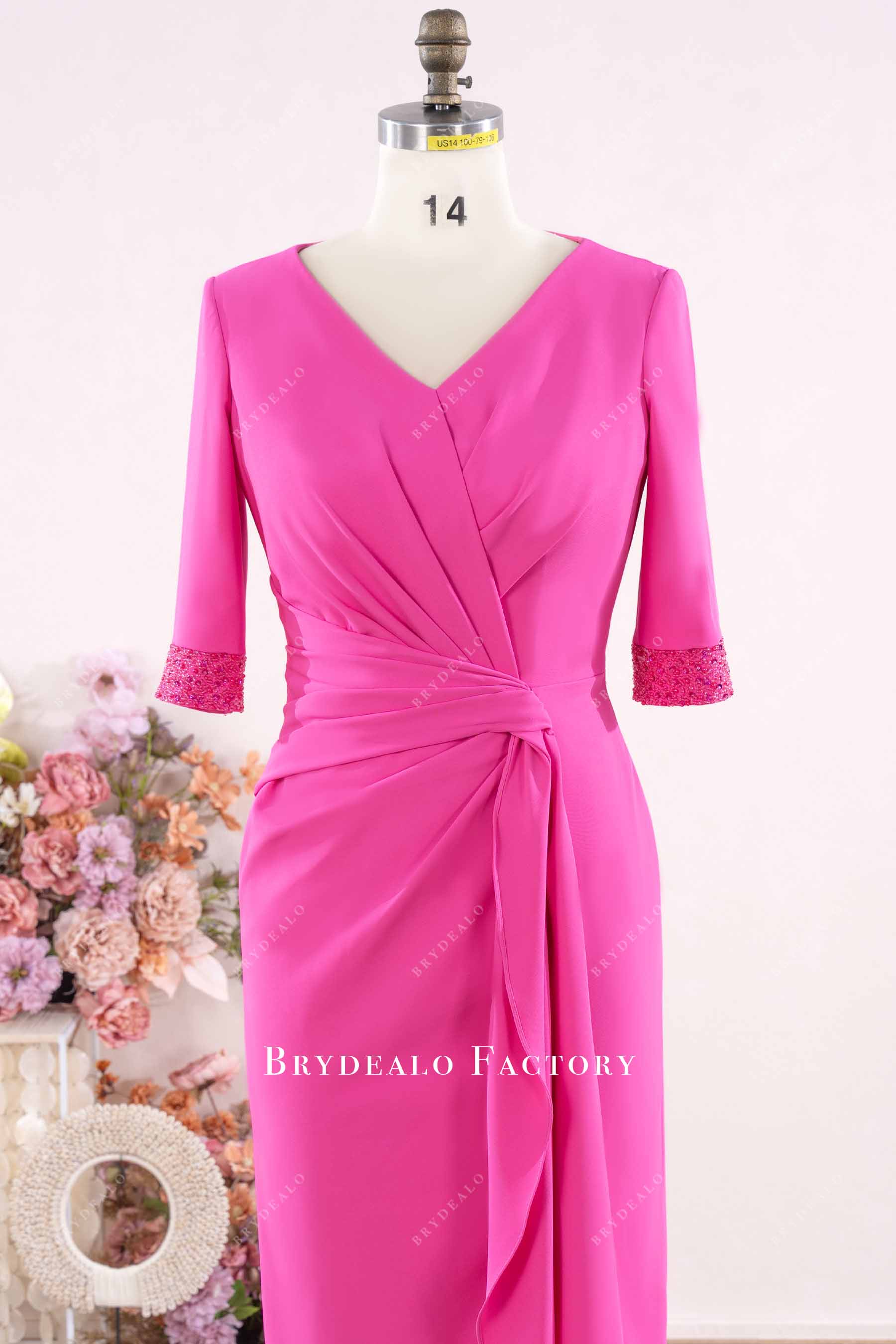 fuchsia beaded cuff formal dress