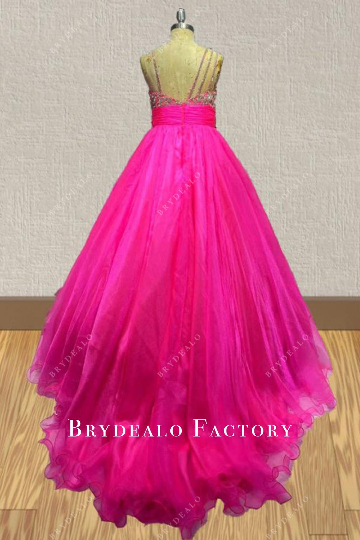fuchsia court train pageant dress