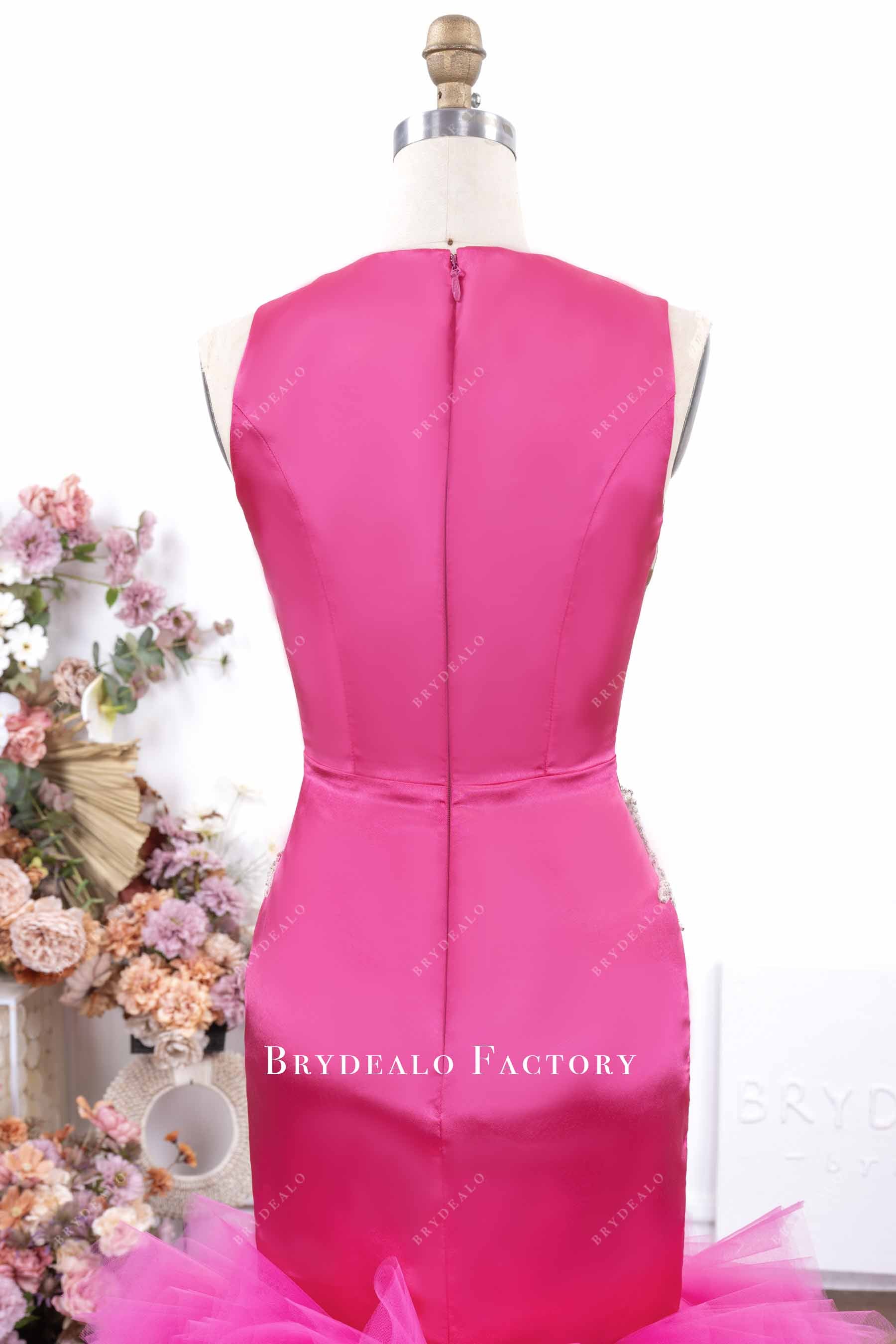 fuchsia full back trumpet prom dress
