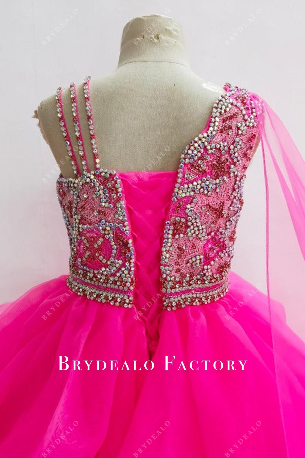 fuchsia lace up back pageant dress