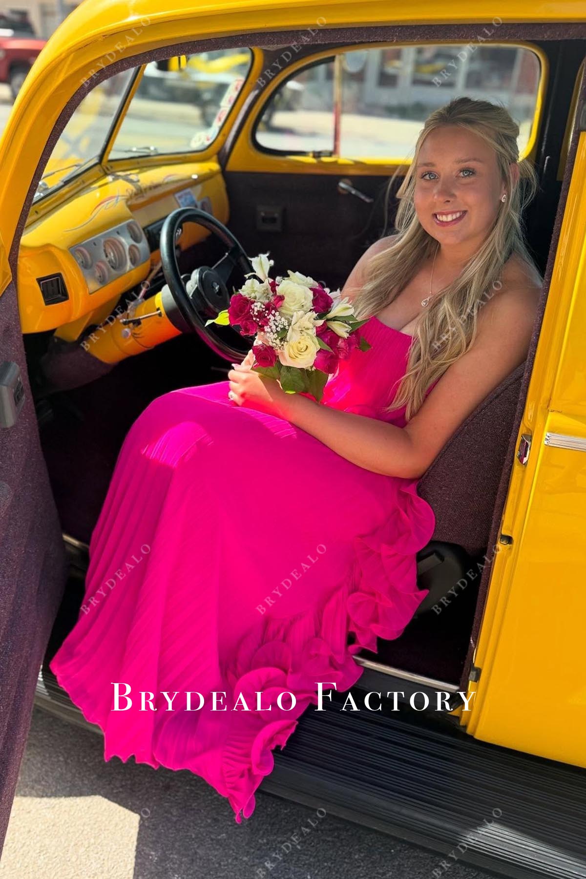 fuchsia ruffled a line prom dress