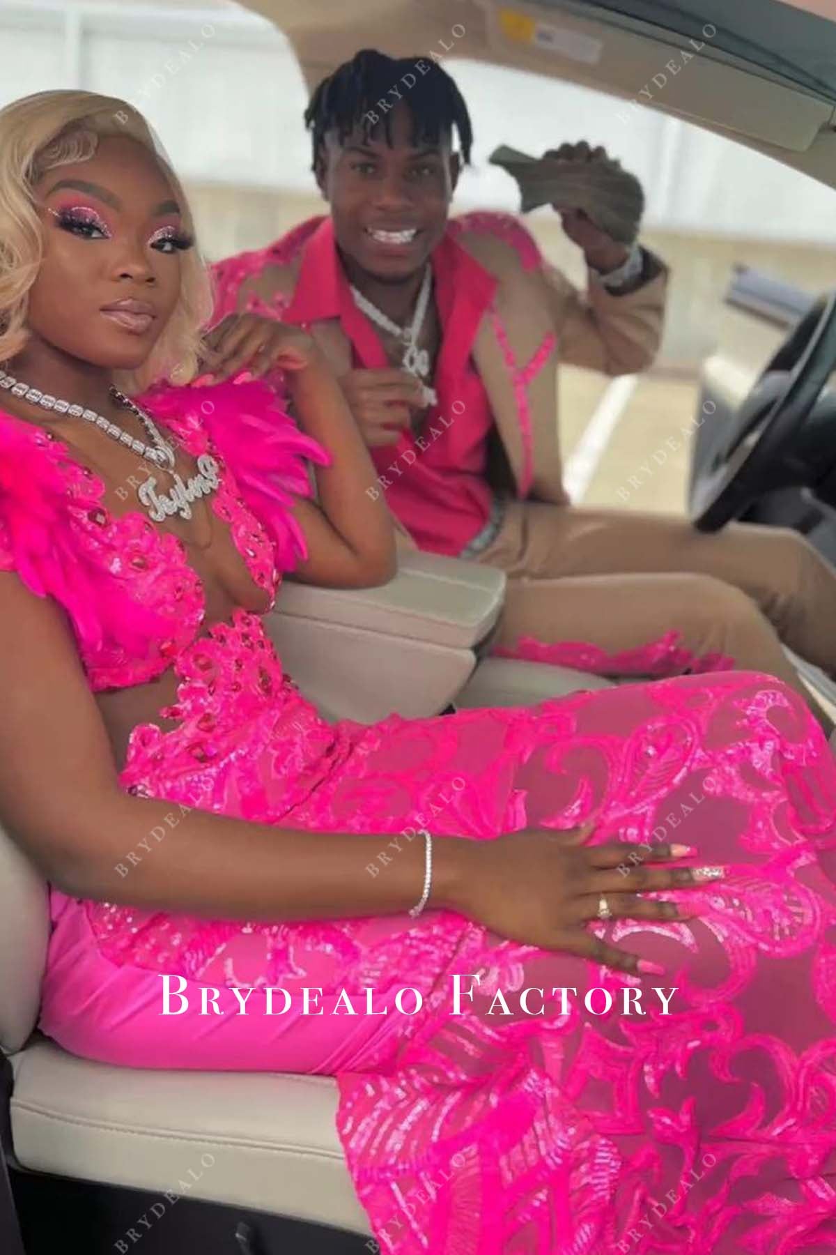 illusion hot pink sequin sparkly formal gown