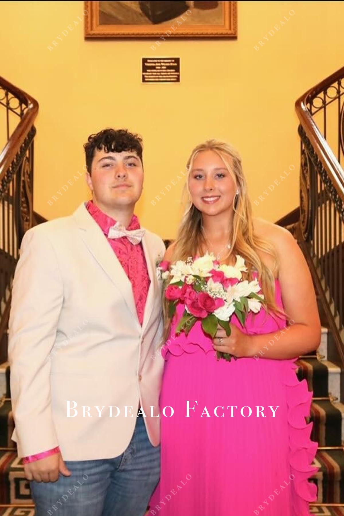 fuchsia straight across prom dress