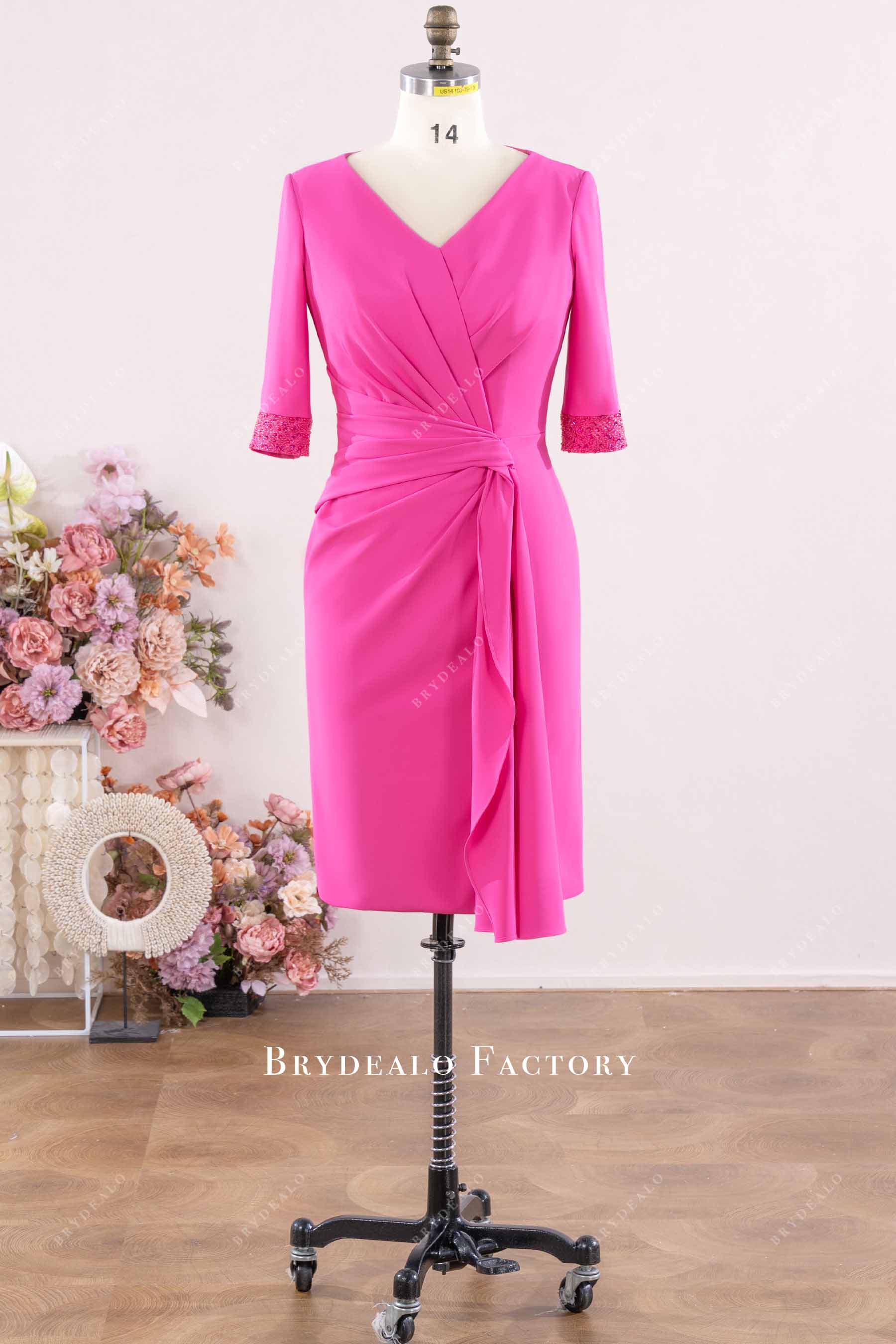fuchsia v neck mother of bride dress