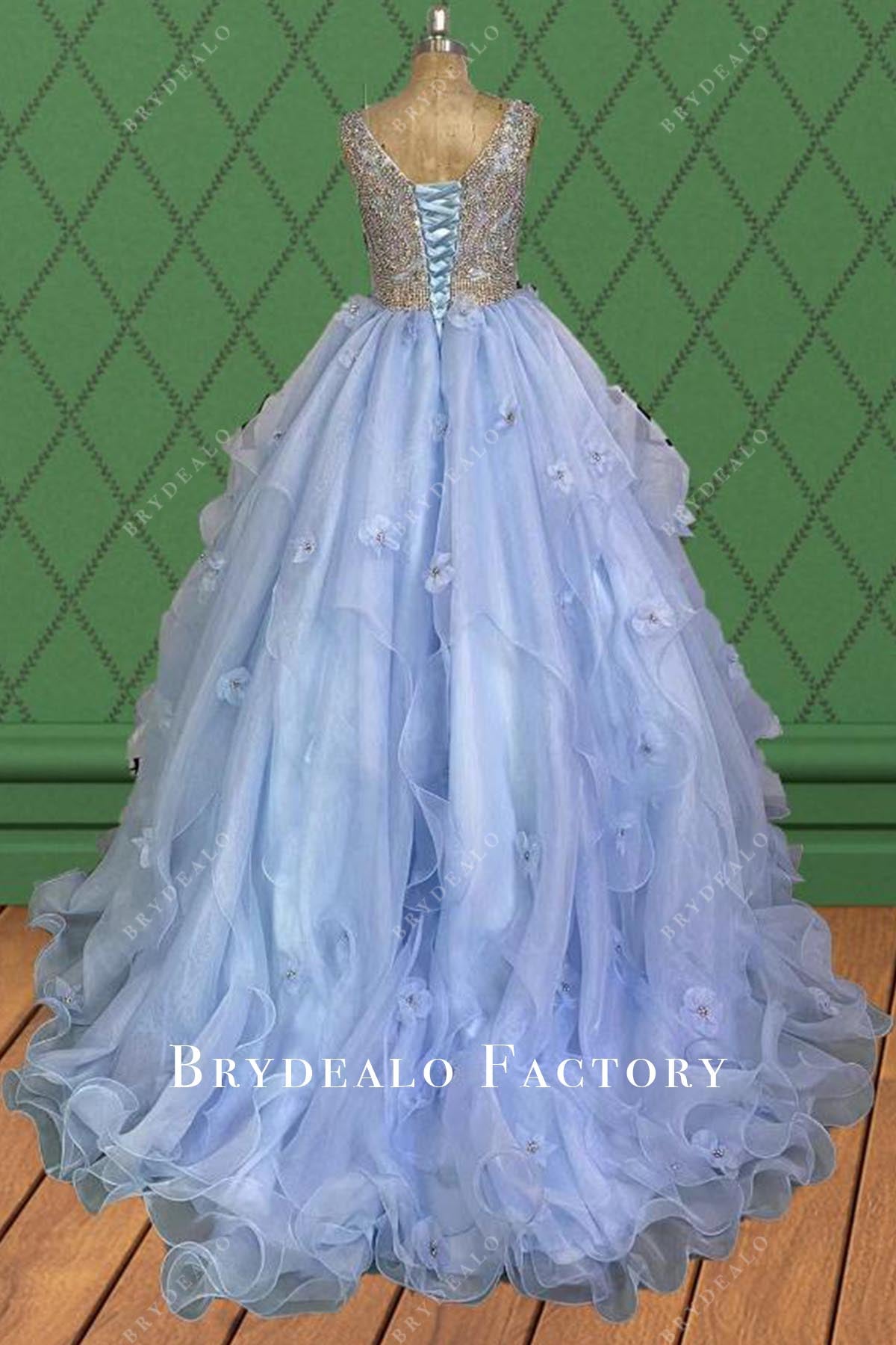 glitter blue a line court train pageant dress