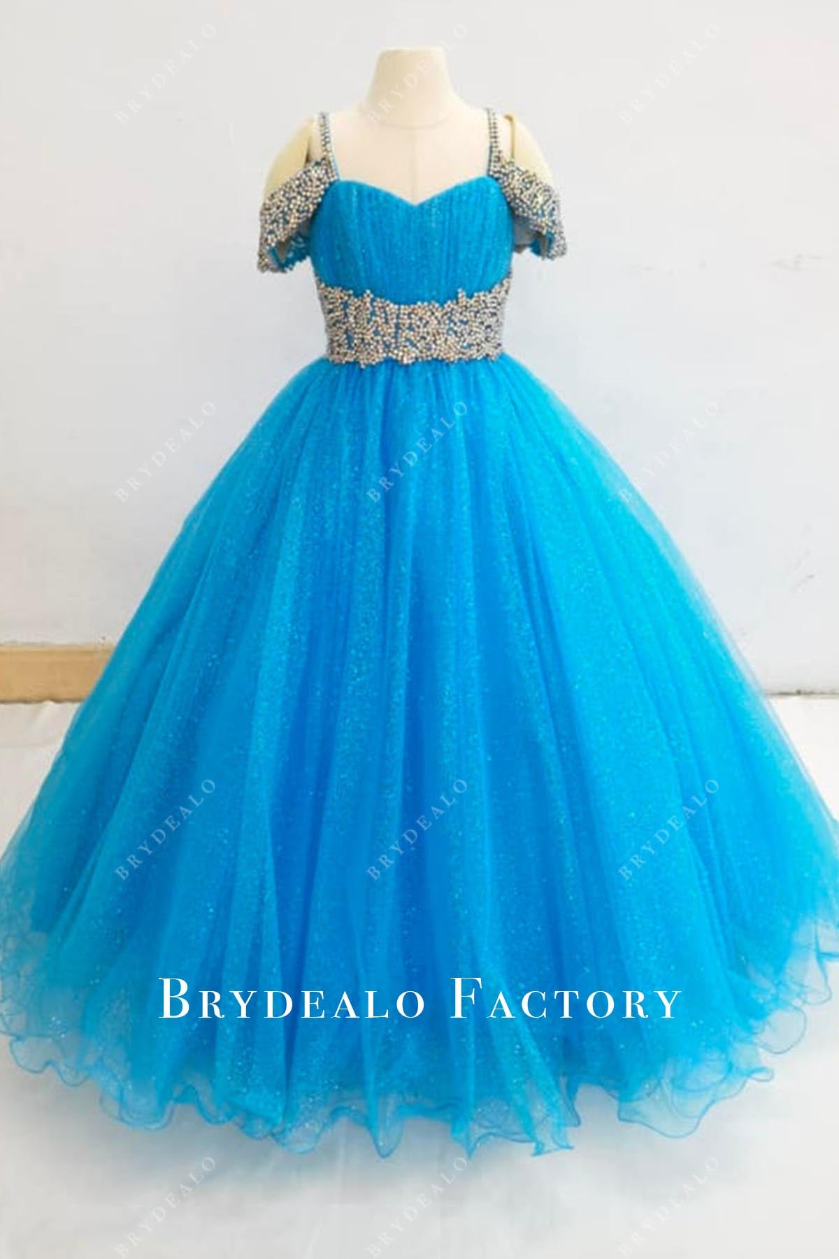 glitter blue jay a line pageant dress
