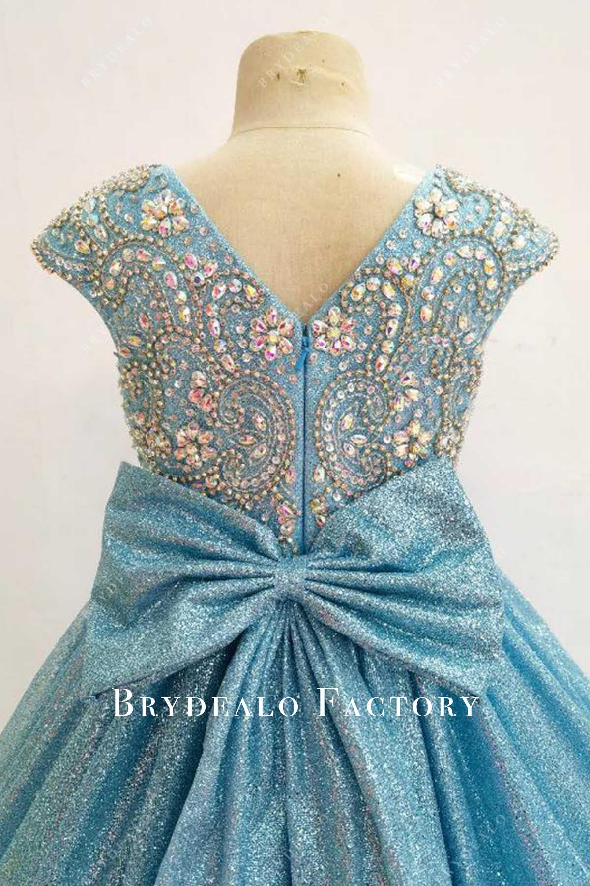 glitter blue v back pageant dress