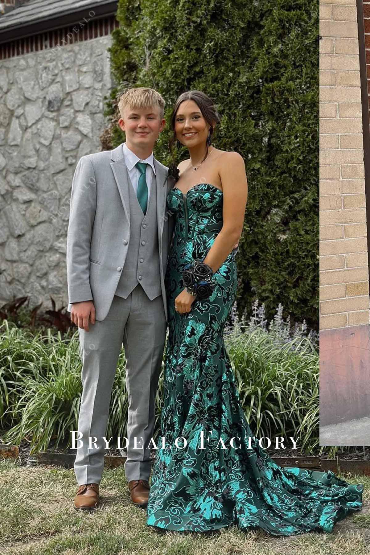 Homecoming Dress | Dark Green Strapless Mermaid Court Train Formal Gown Homecoming Dress | Dark Green Strapless Mermaid Court Train Formal Gown