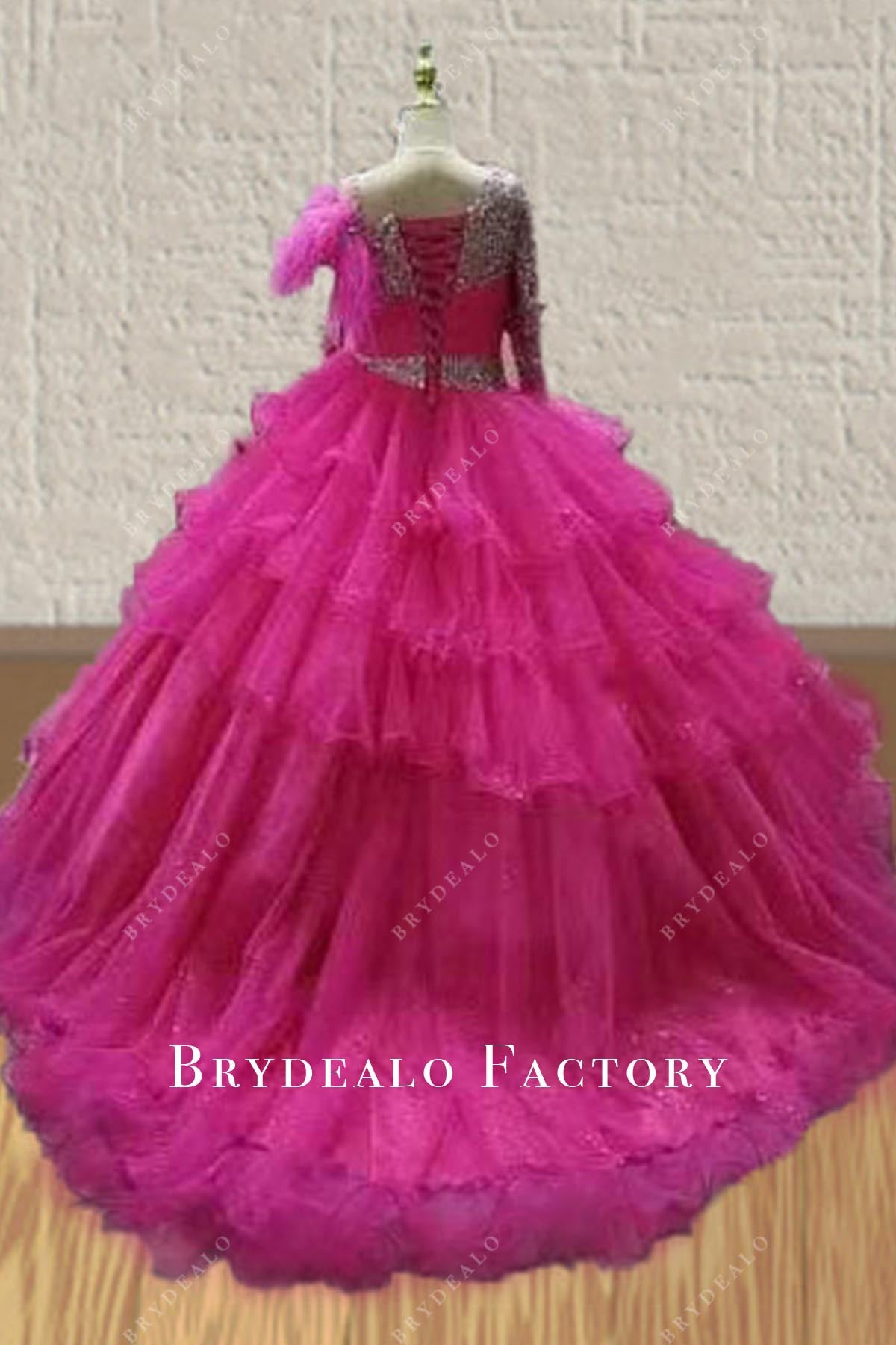 glitter fuchsia court train pageant dress