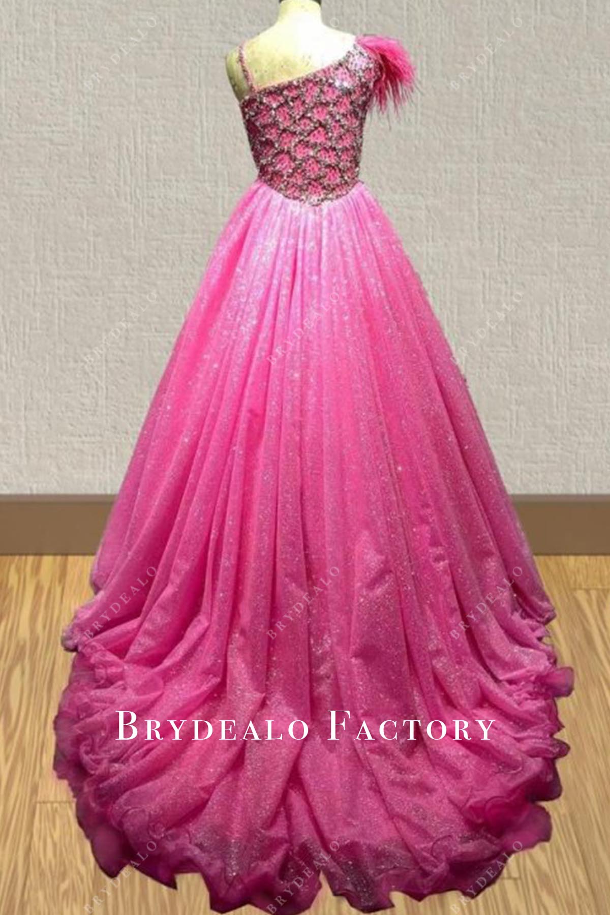 glitter fuchsia court train pageant dress