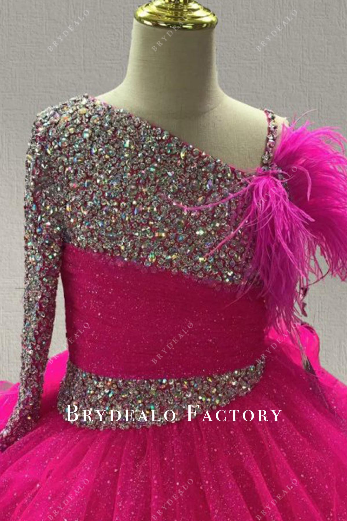 glitter fuchsia one sleeve pageant dress