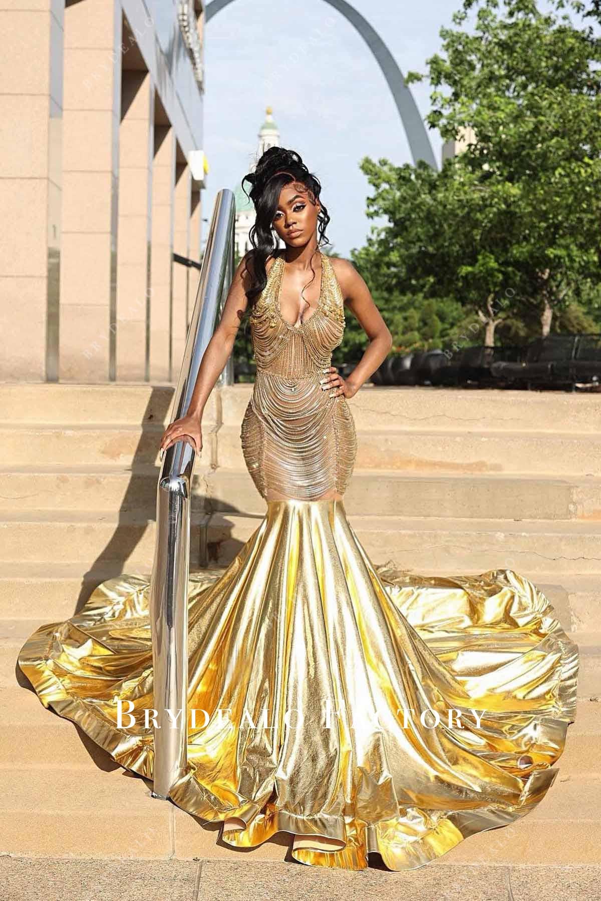 Blake Lively Yellow Halter Prom Dress Prom Dress Gold Glitter