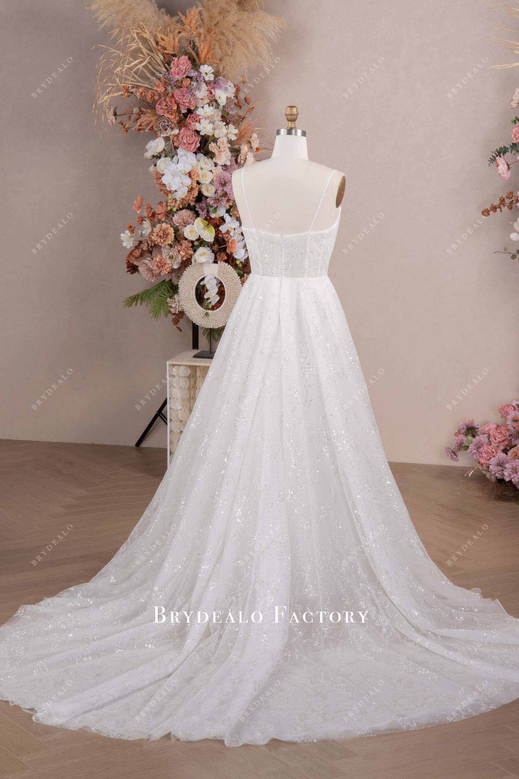 glitter lace a line wedding dress