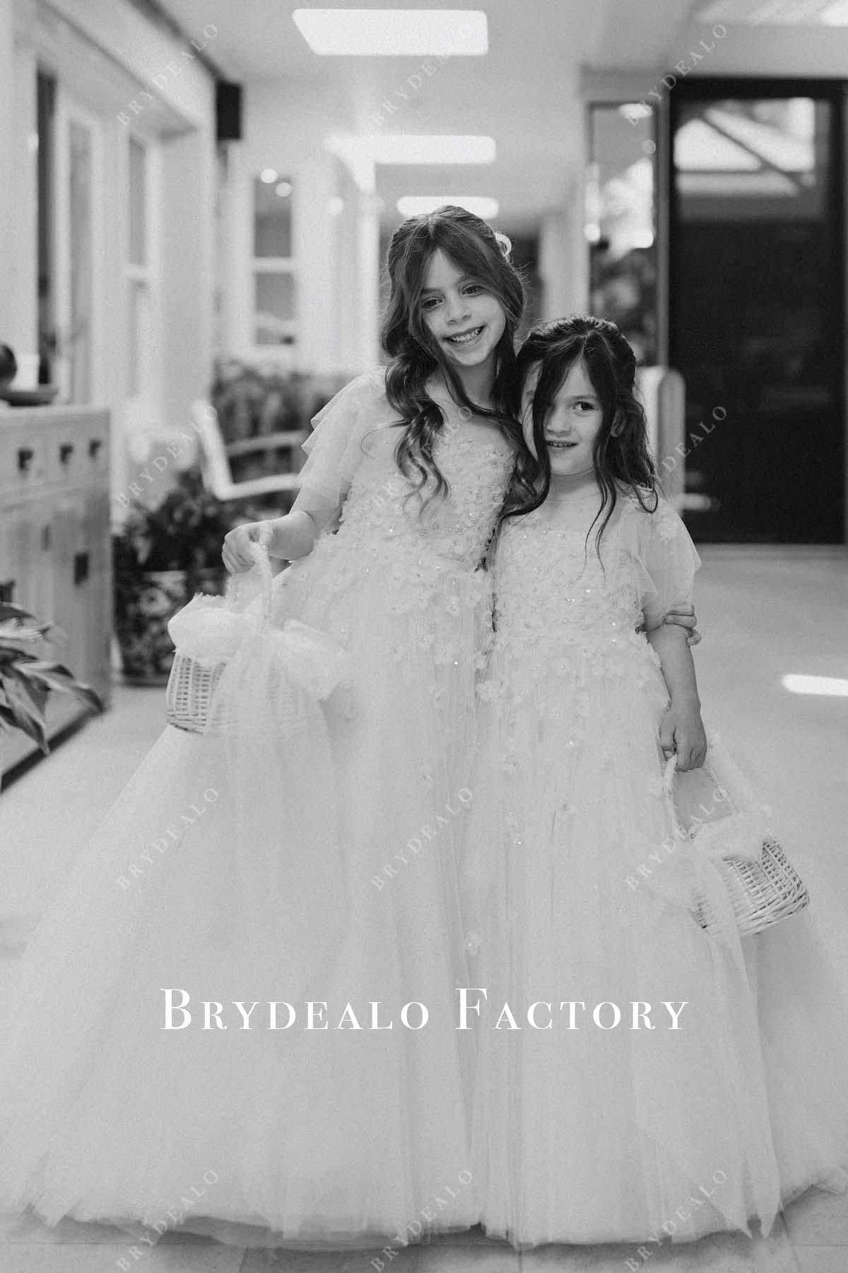 glitter lace appliques flower girl dress