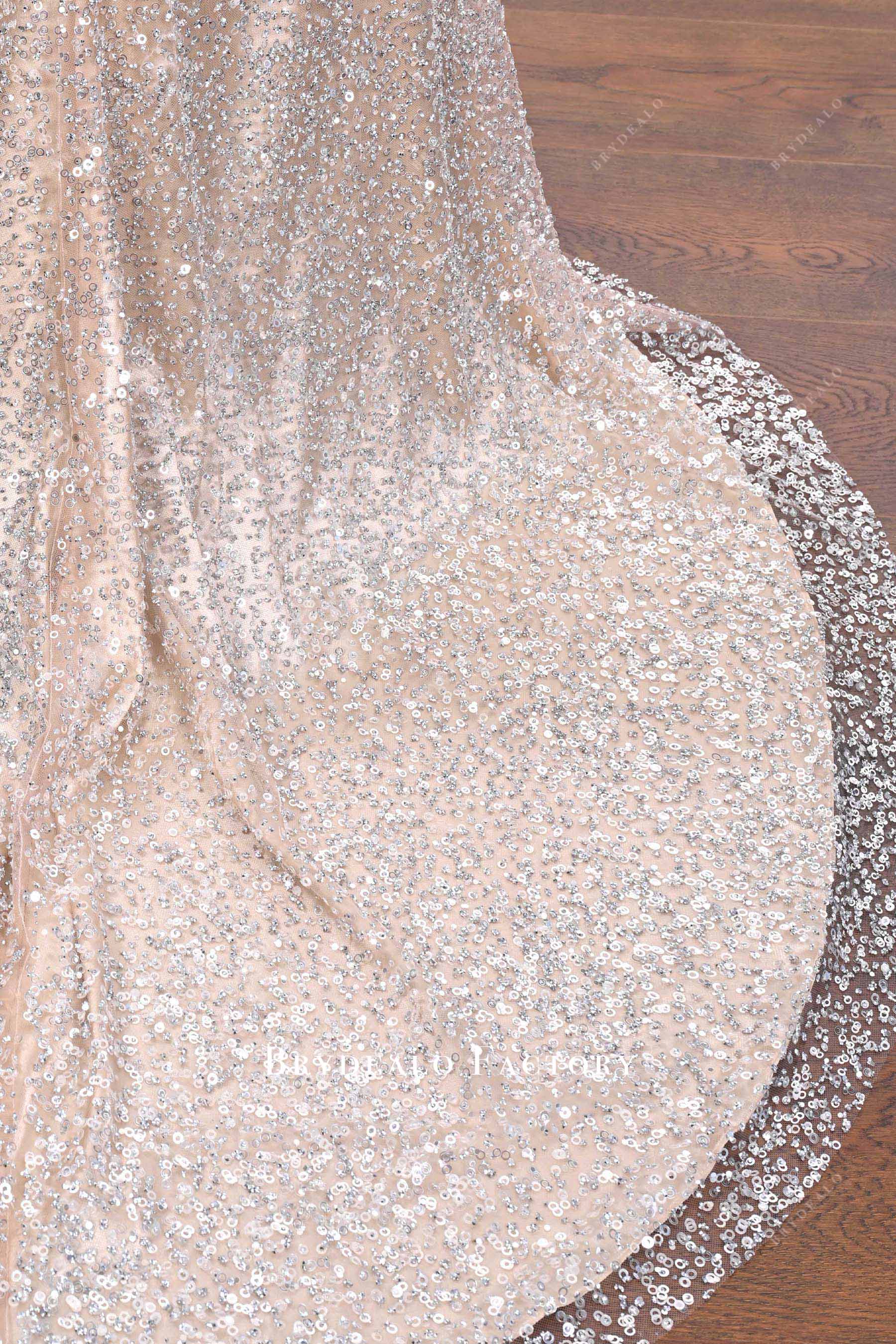 glitter lace long train prom dress
