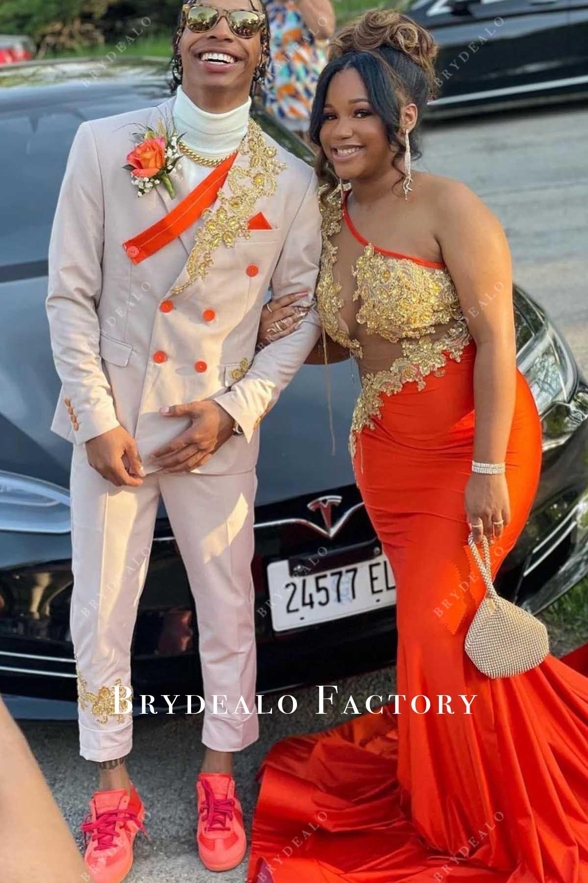 glitter lace trumpet prom dress