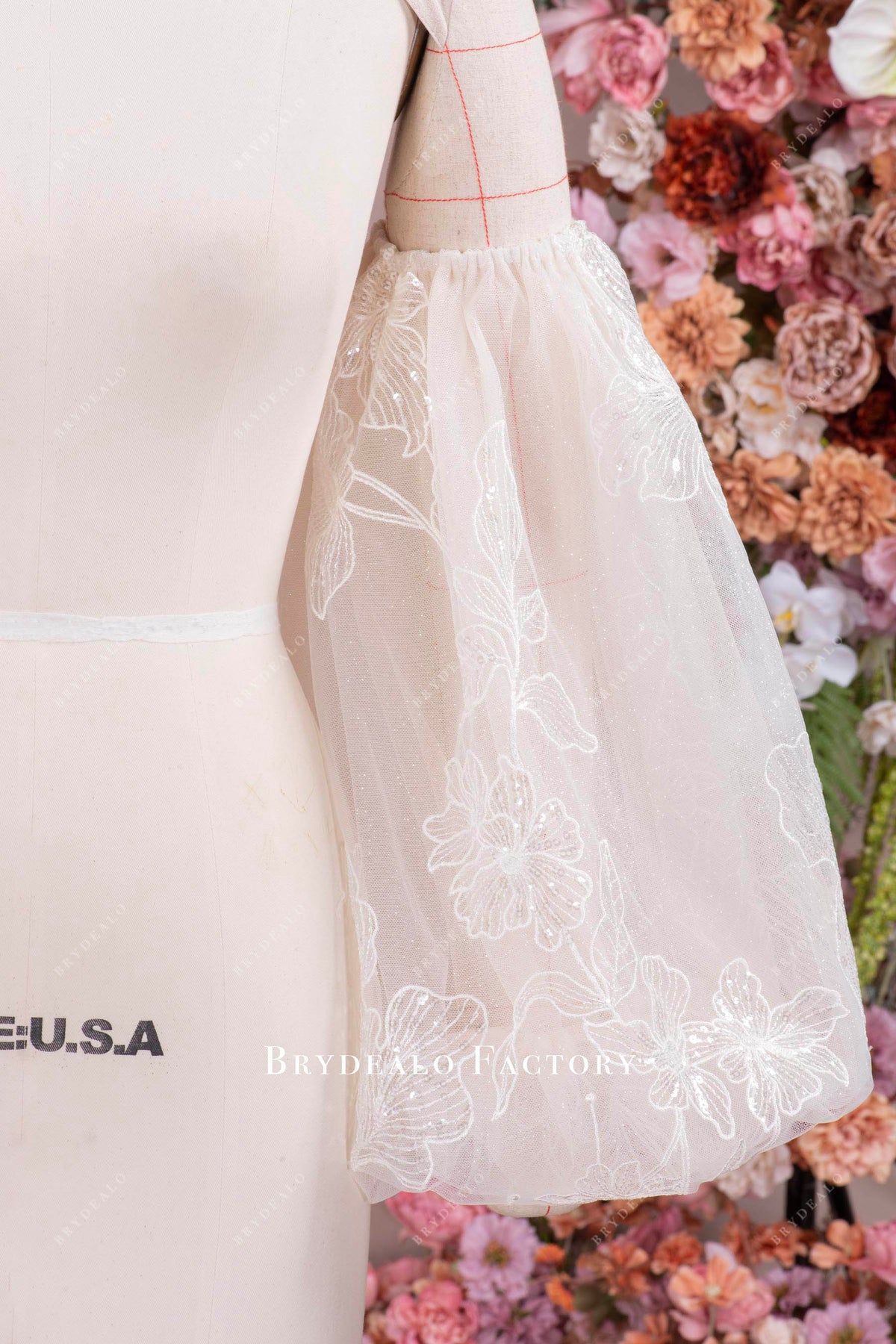 glitter lace tulle bubble bridal sleeve