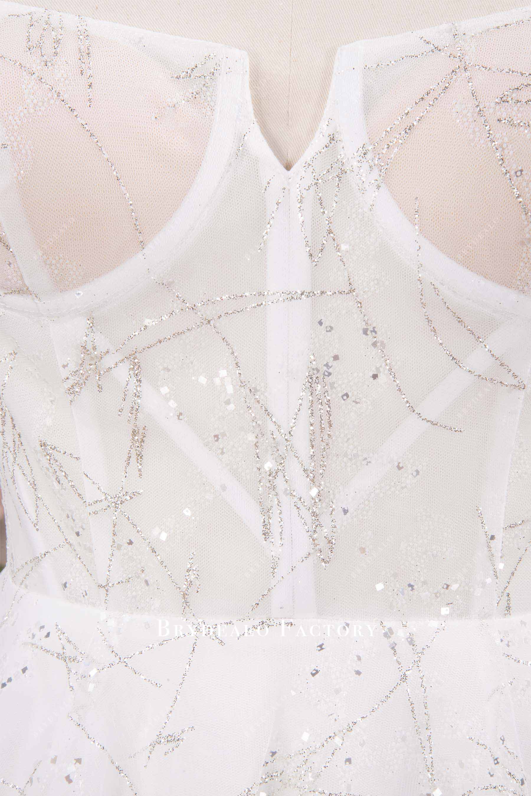 glitter lace v cut bridal dress