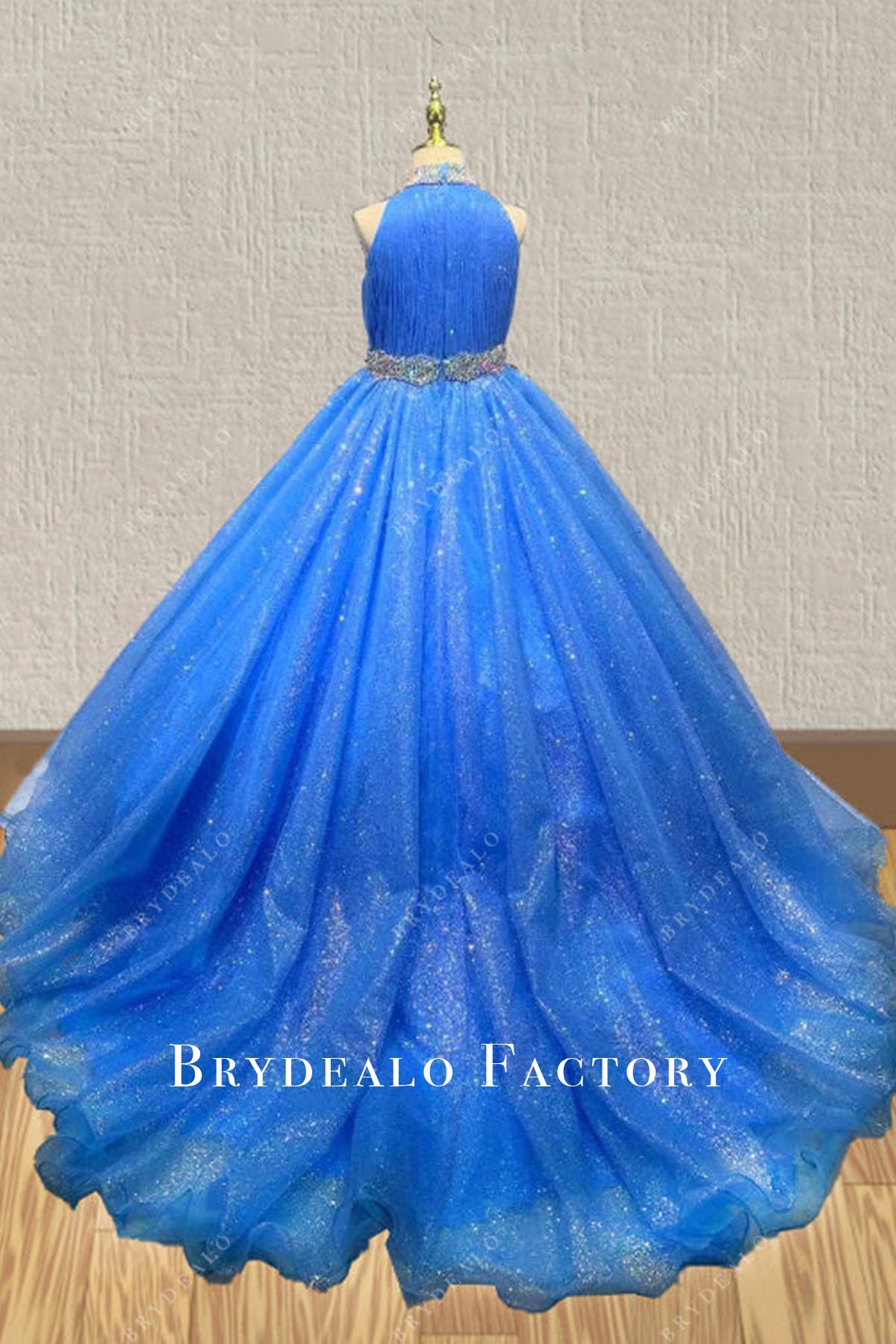 glitter ocean blue a line pageant dress