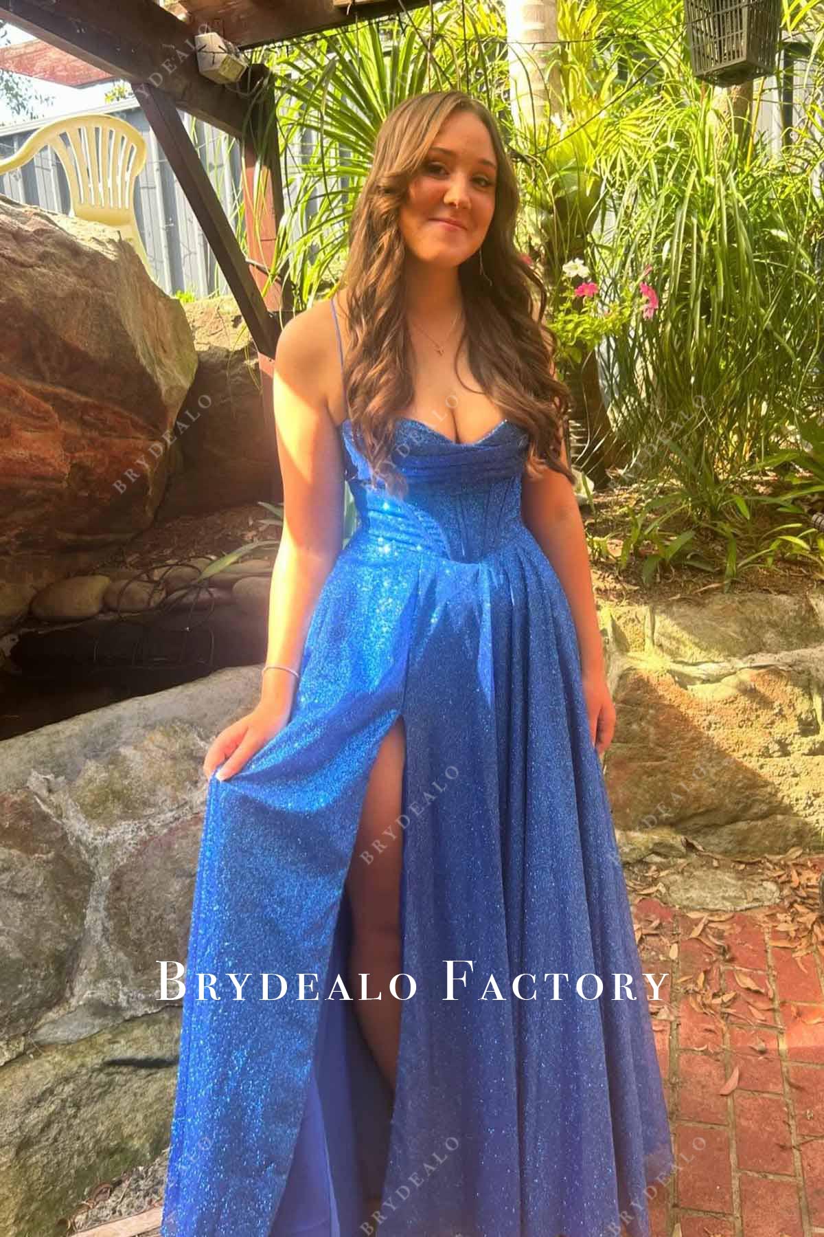 Homecoming Dress | Glitter Ocean Blue Spaghetti Straps A-Line Formal Gown Homecoming Dress | Glitter Ocean Blue Spaghetti Straps A-Line Formal Gown