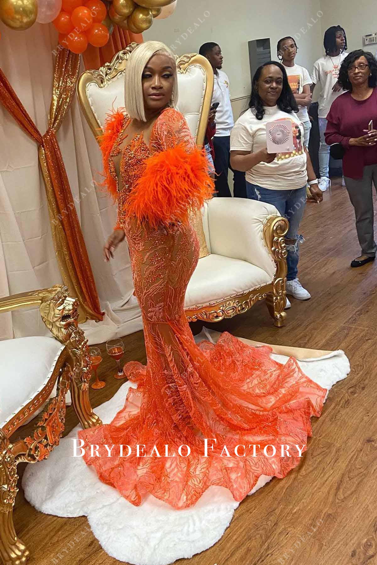 glitter orange trumpet prom dress
