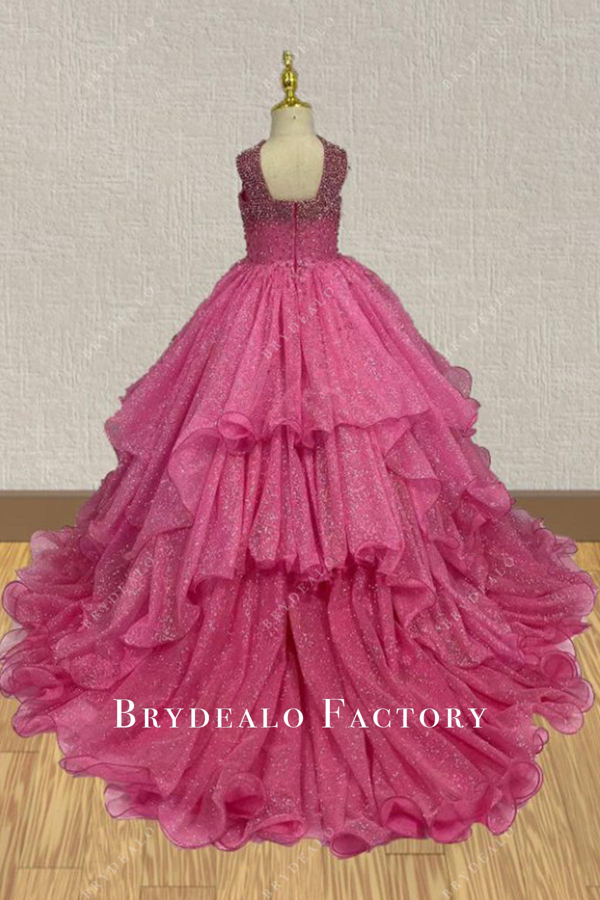 glitter pink court train pageant dress