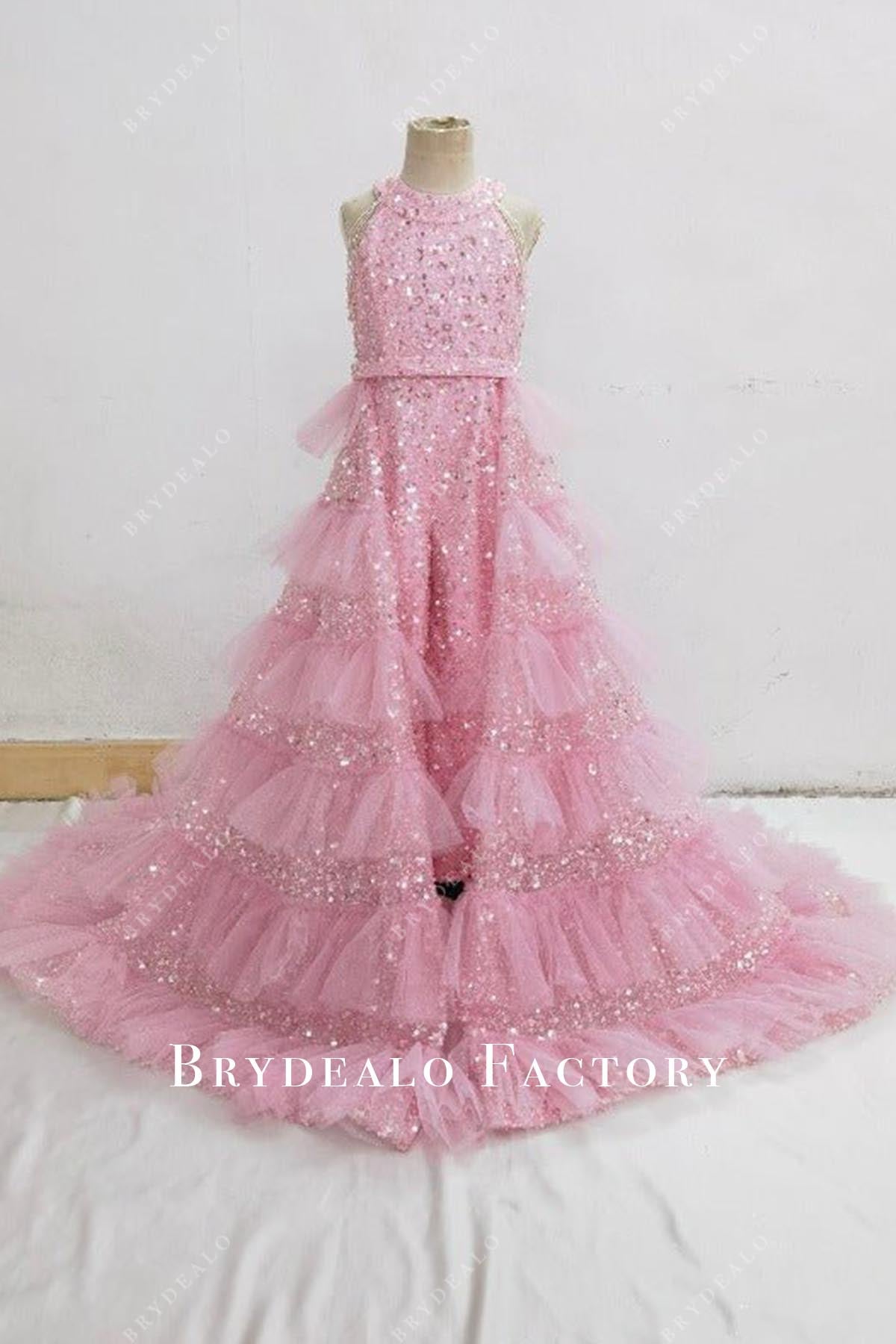 glitter pink halter pageant dress