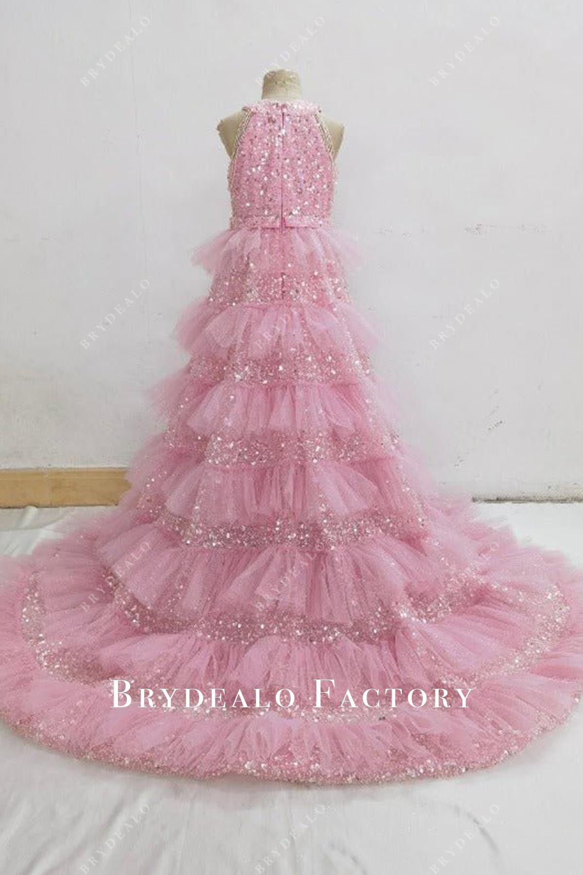 glitter pink layered pageant dress