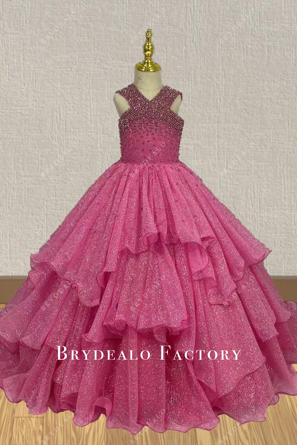 glitter pink layered pageant dress