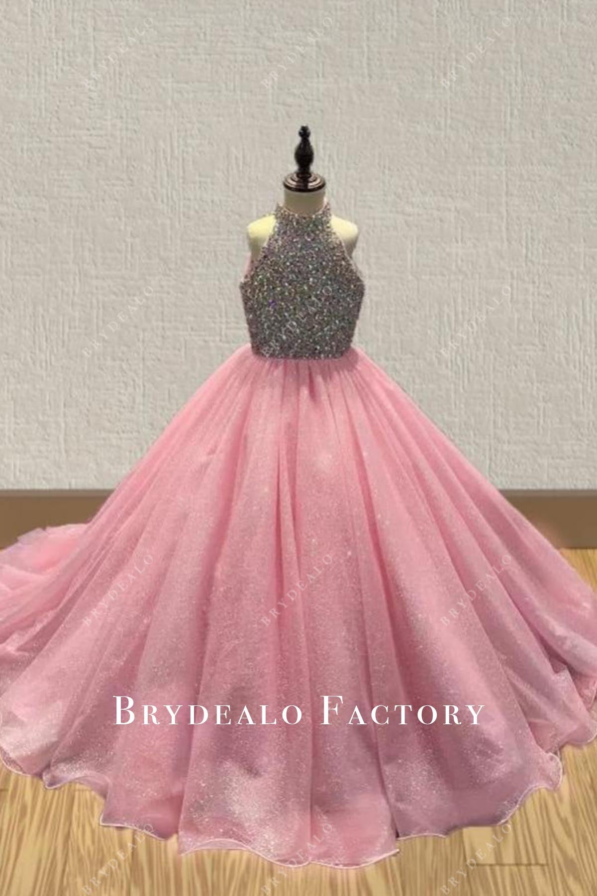 glitter pink pageant dress