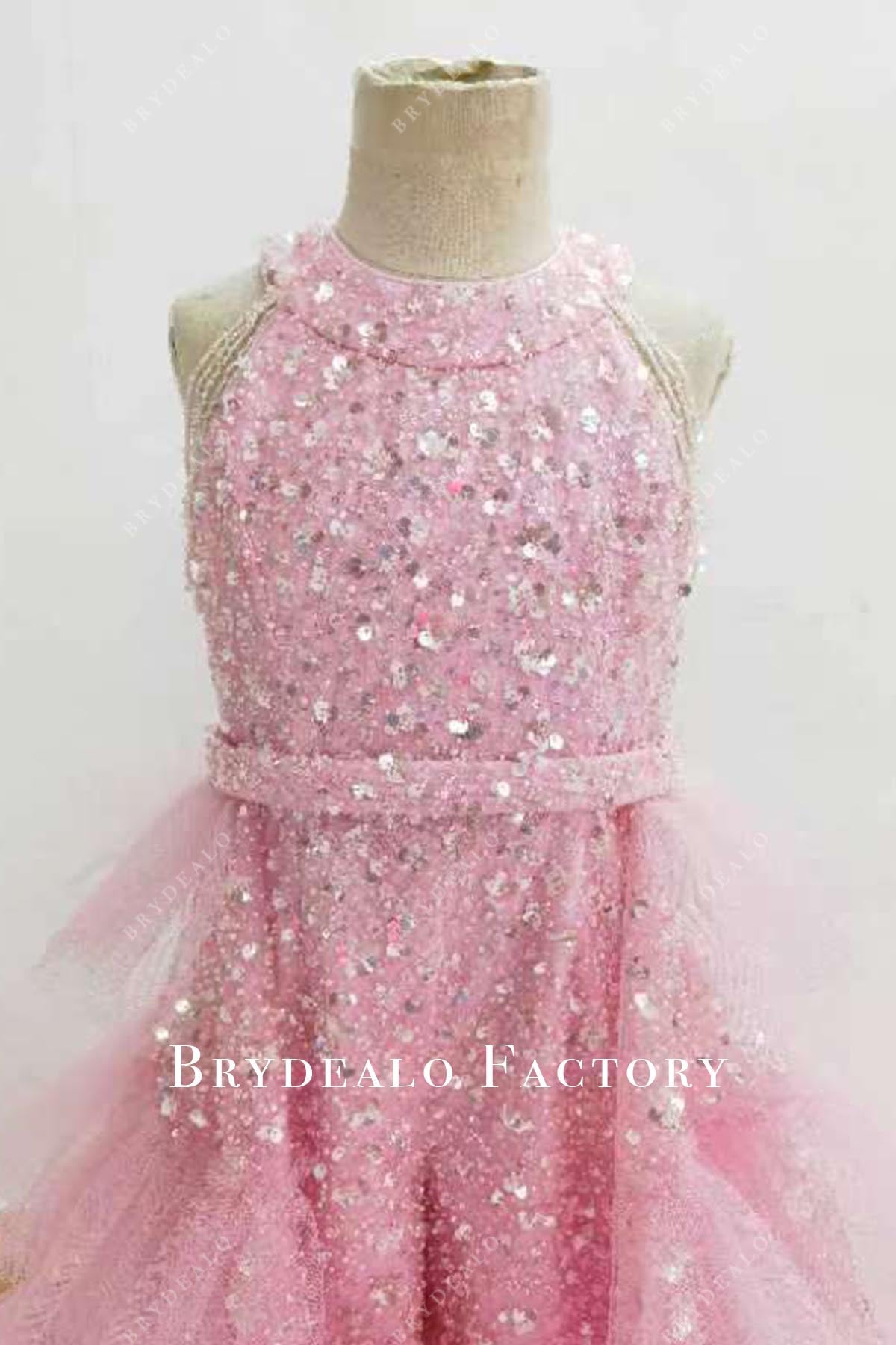 glitter pink sleeveless pageant dress