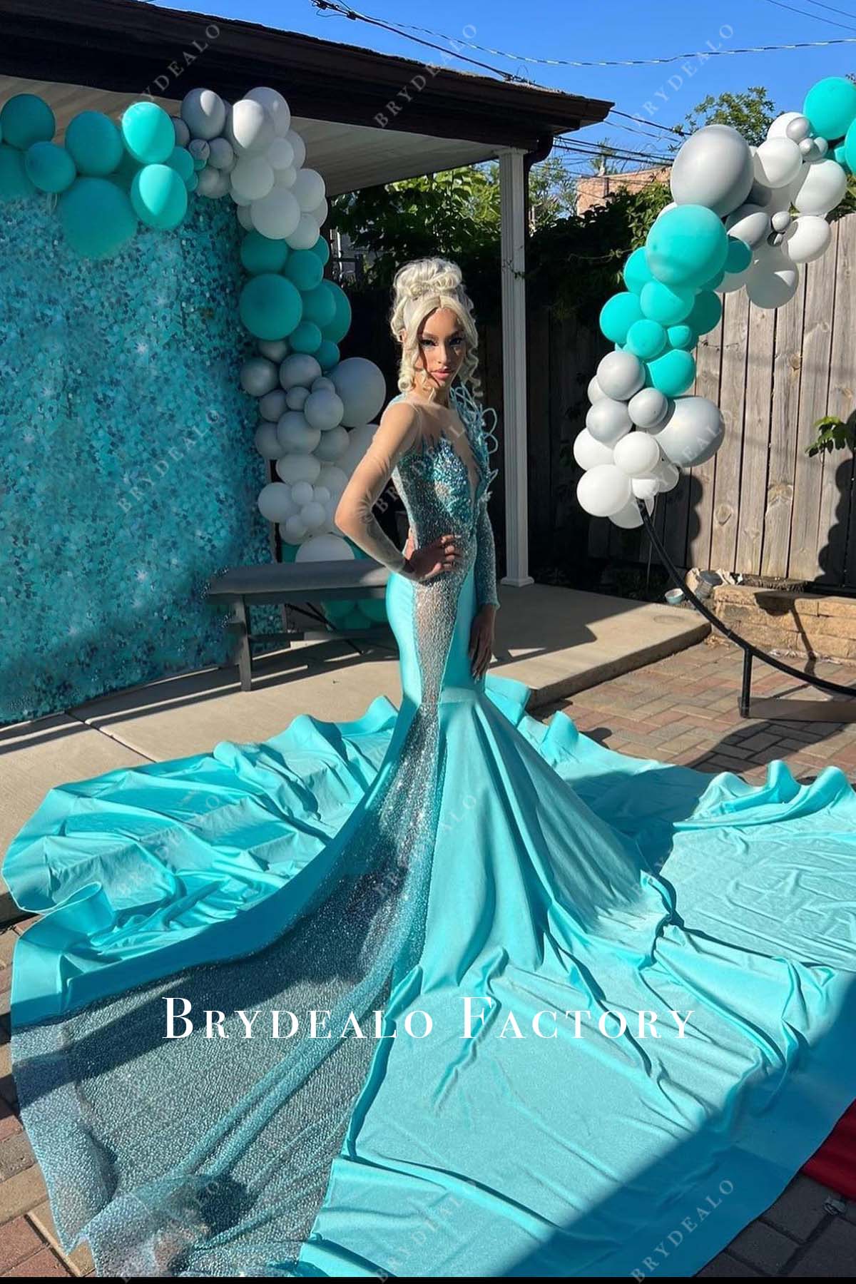 glitter pool trumpet prom dress