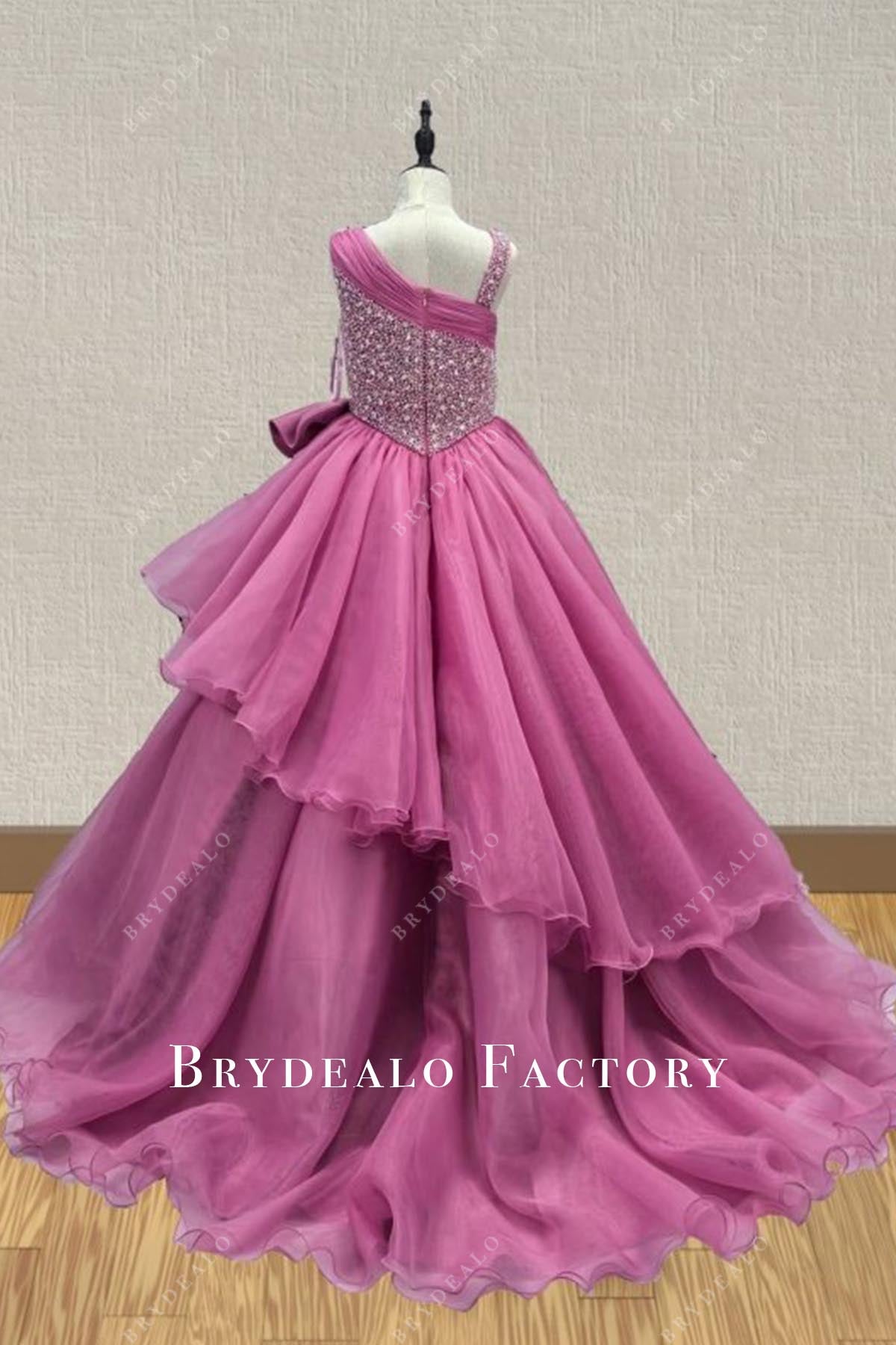 glitter purple sweep train pageant dress