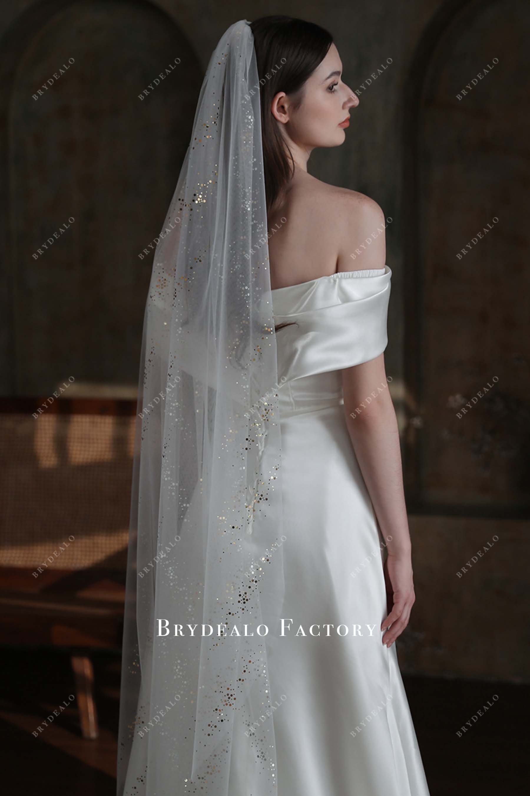 glitter raw cut bridal veil